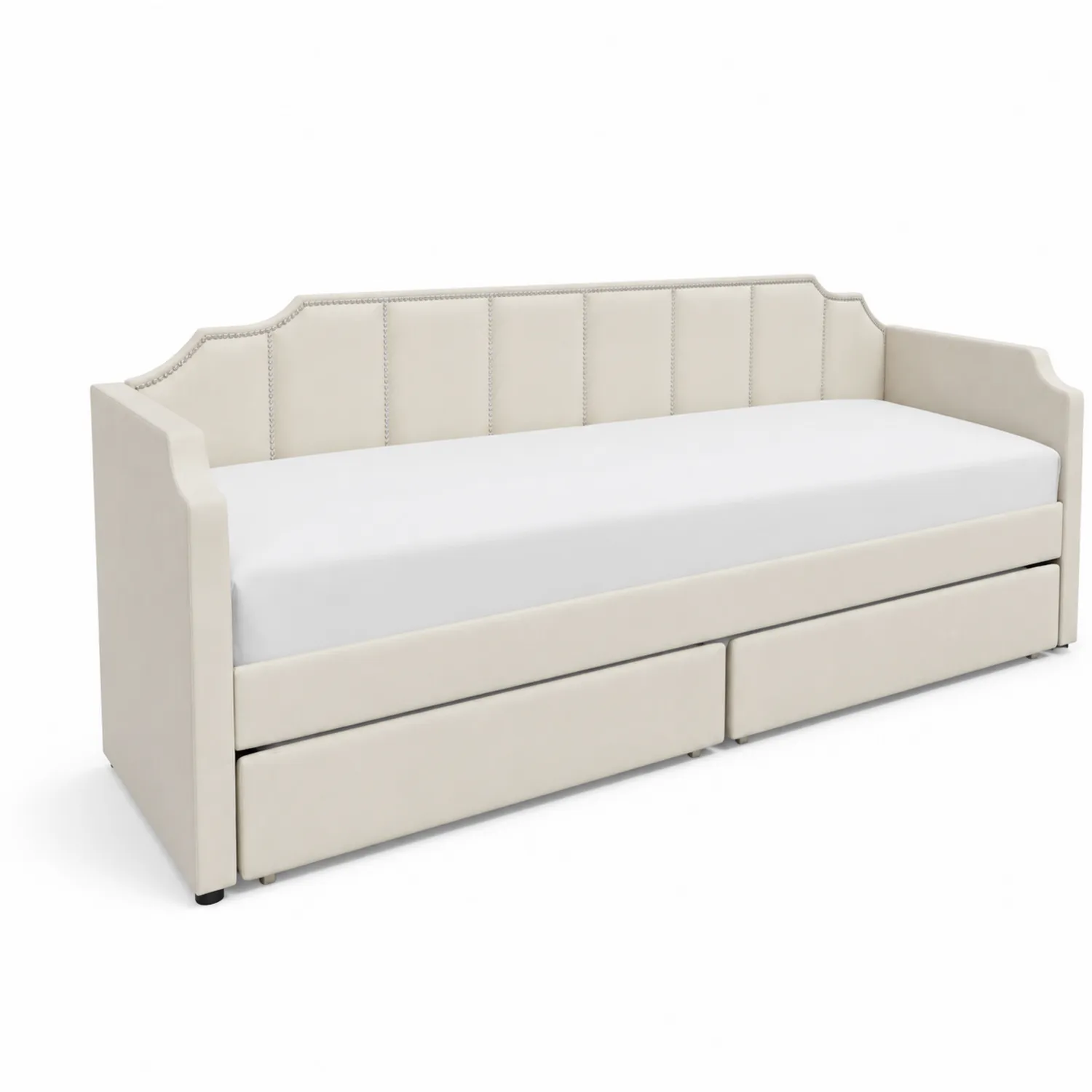 Cama diurna de poliéster beige con almacenamiento-Skandiformco