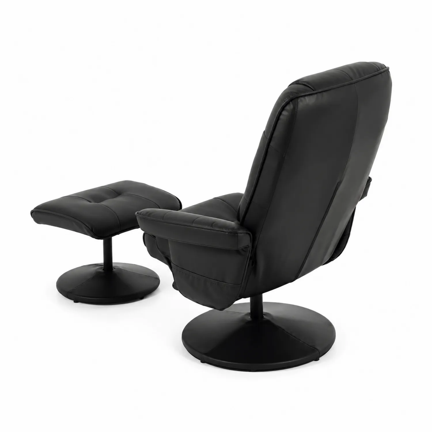 Sillón reclinable de piel sintética negro con base giratoria y reposapiés-Skandiformco