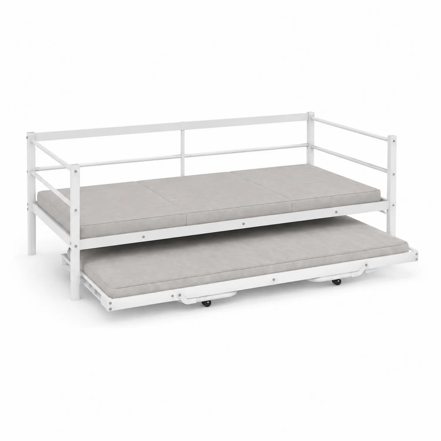 Cama nido de metal blanco y colchón de espuma gris-Skandiformco