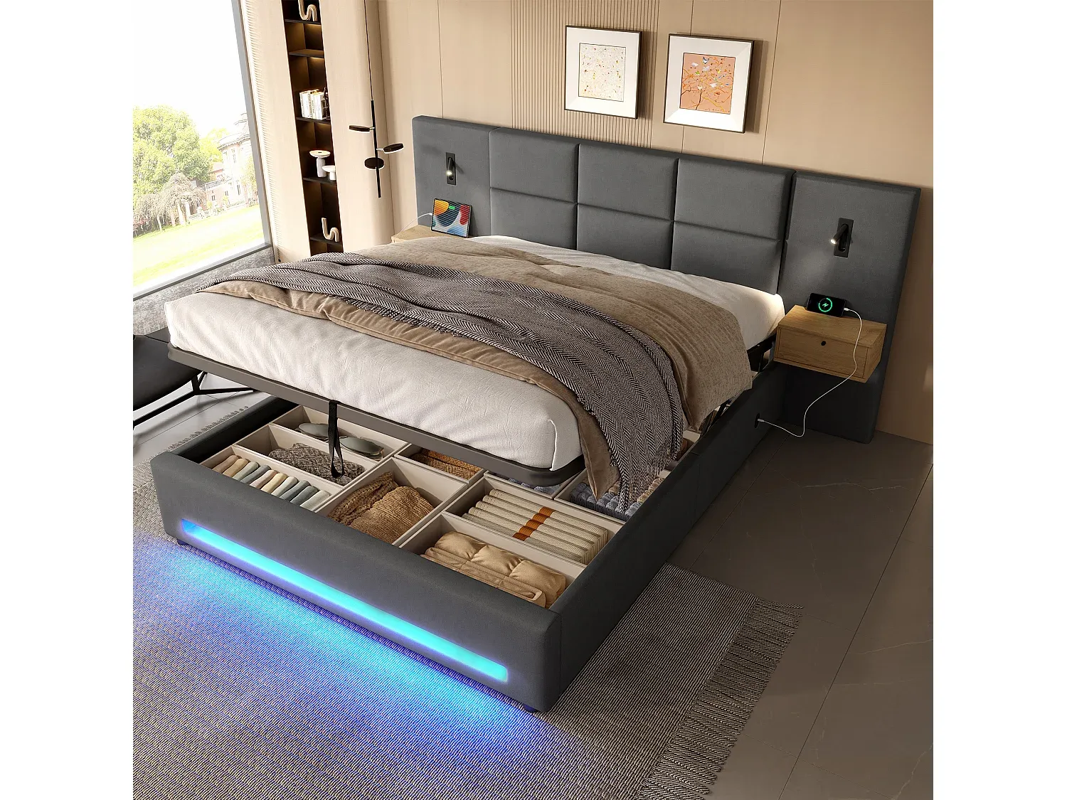 Schlafzimmer,Bereich Bett,Bett mit Bettkasten-Furniilume