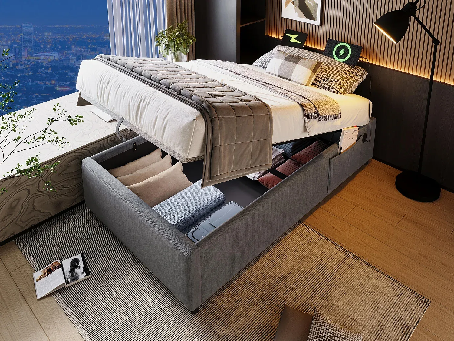 Schlafzimmer,Bereich Bett,Bett mit Bettkasten-Furniilume
