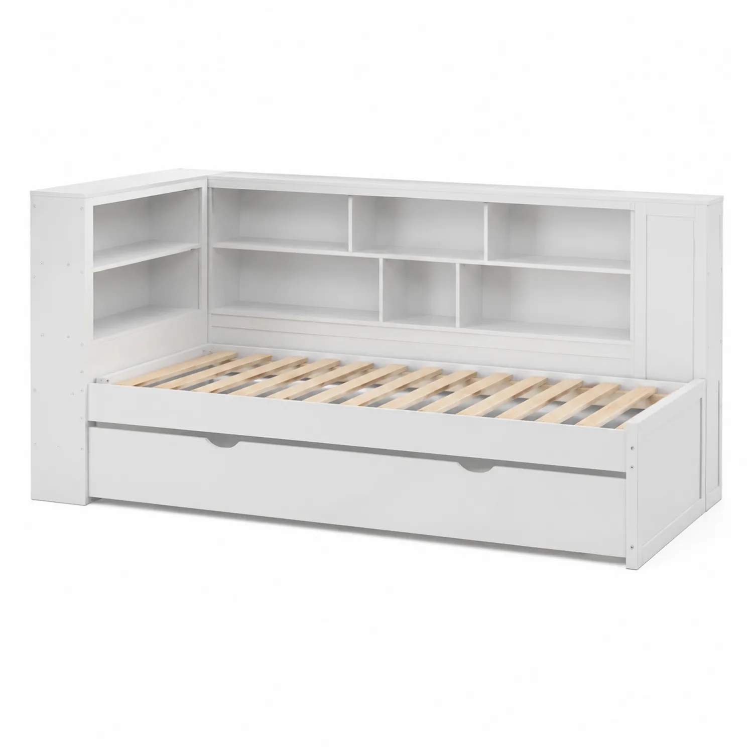 Letto in Legno Bianco con Libreria e Cassetto Estraibile