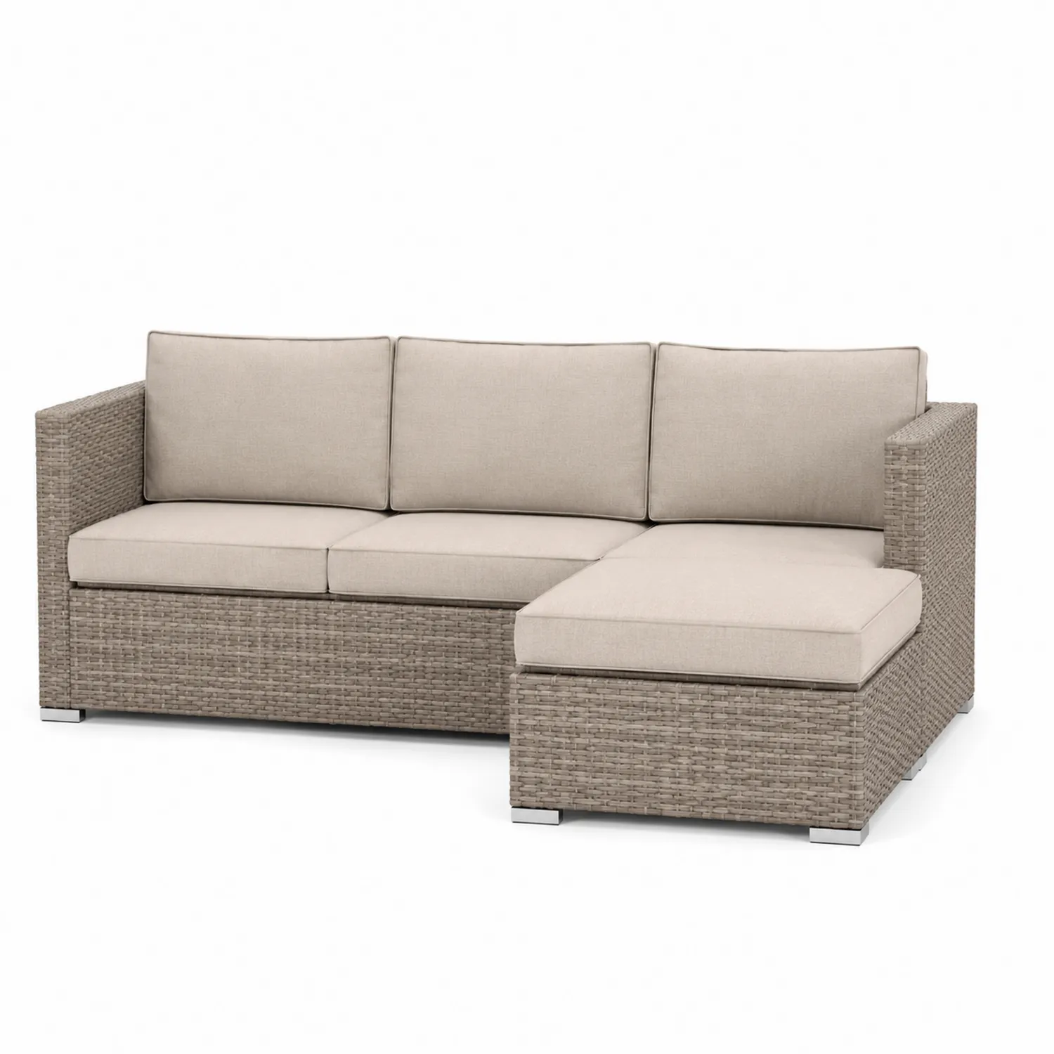 Divano angolare in rattan con cuscini beige