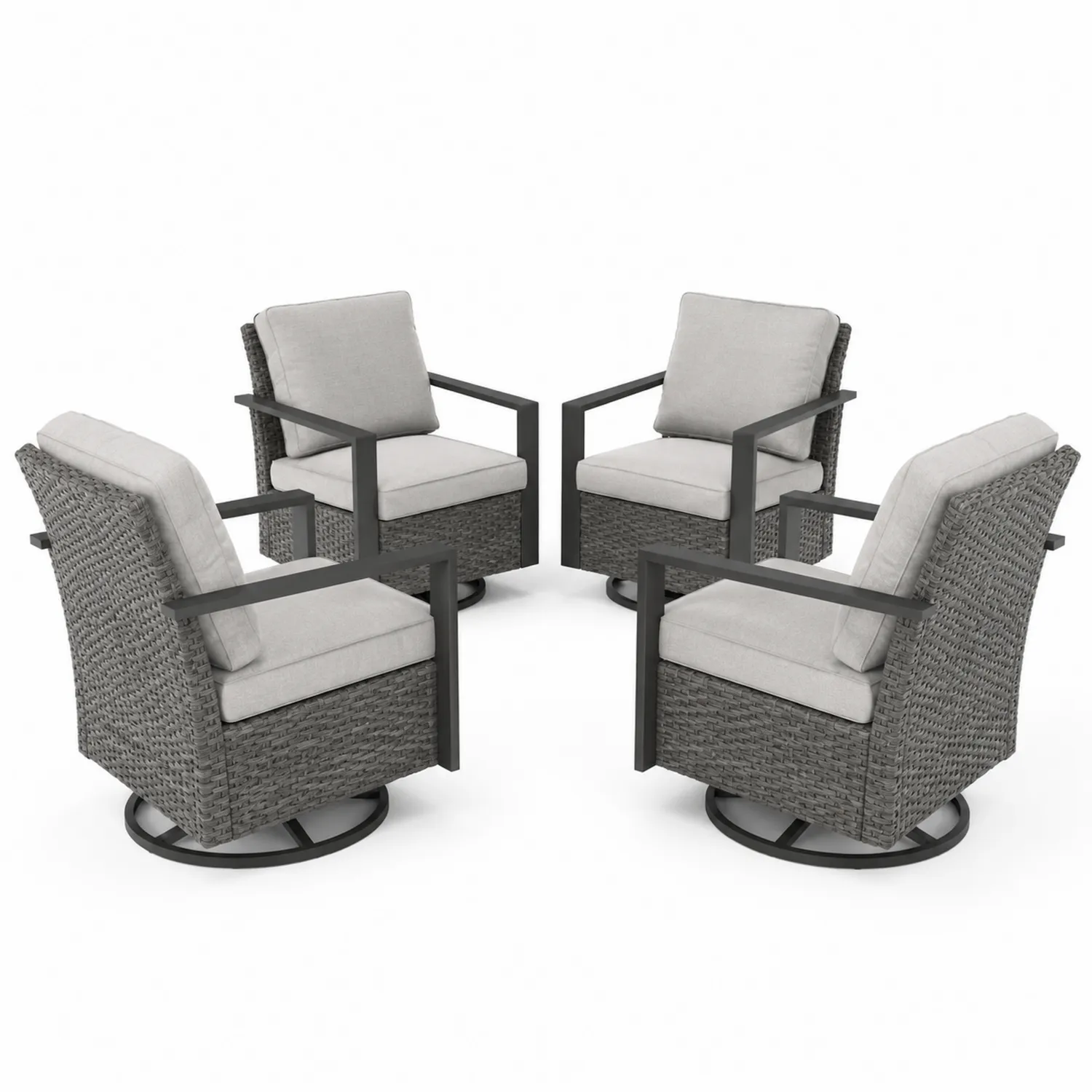 Set di 4 Poltrone da Giardino in Rattan con Cuscini Girevoli
