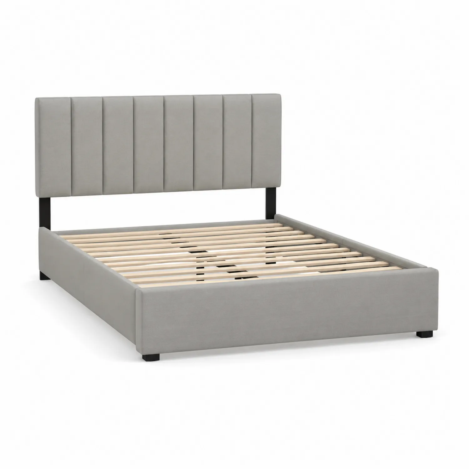 Letto Matrimoniale in Tessuto Grigio con Struttura in Legno 200x160 cm