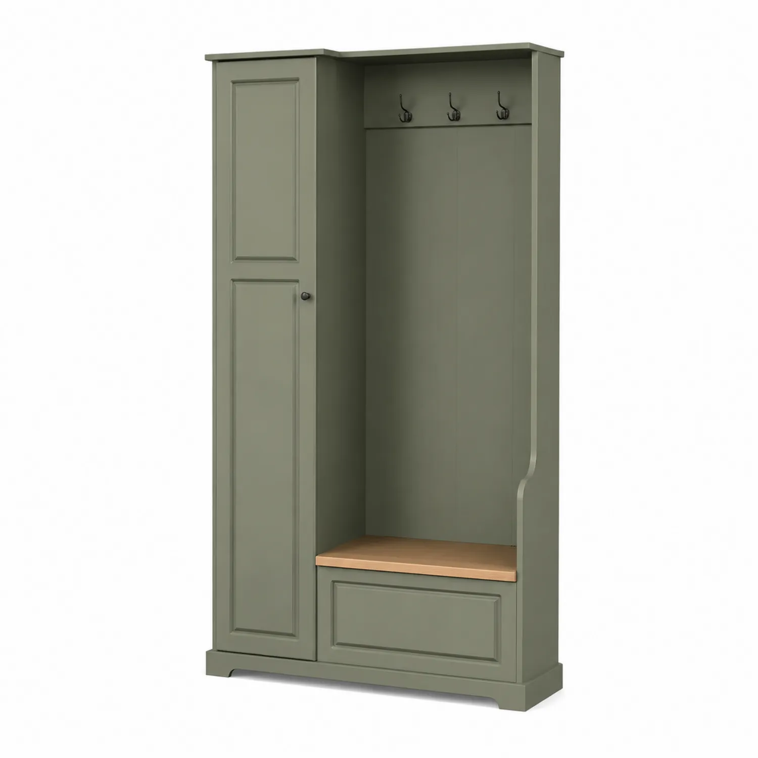 Appendiabiti Verde con Panca in Rovere e Armadio