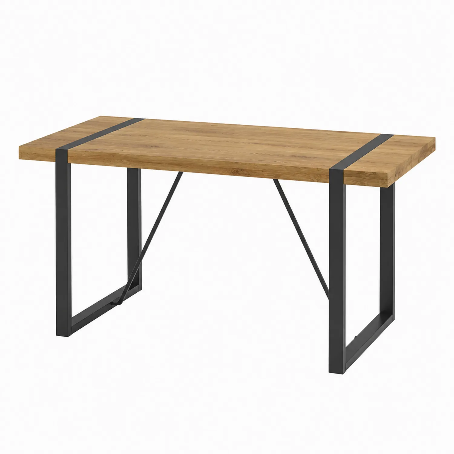 Tavolo da pranzo in legno e metallo con piano in quercia 180x90x75 cm