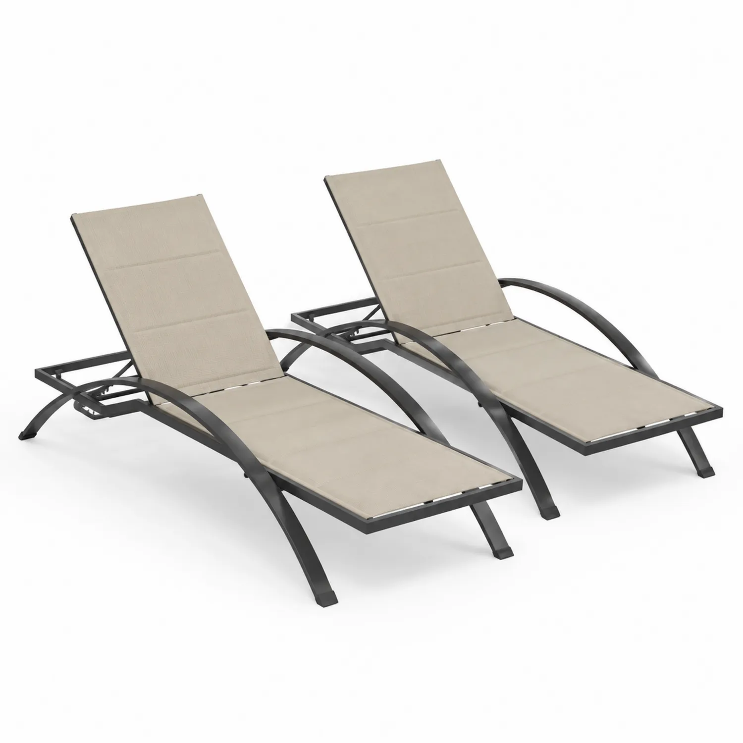 Set di 2 Sdraio in Textilene Beige con Struttura in Alluminio
