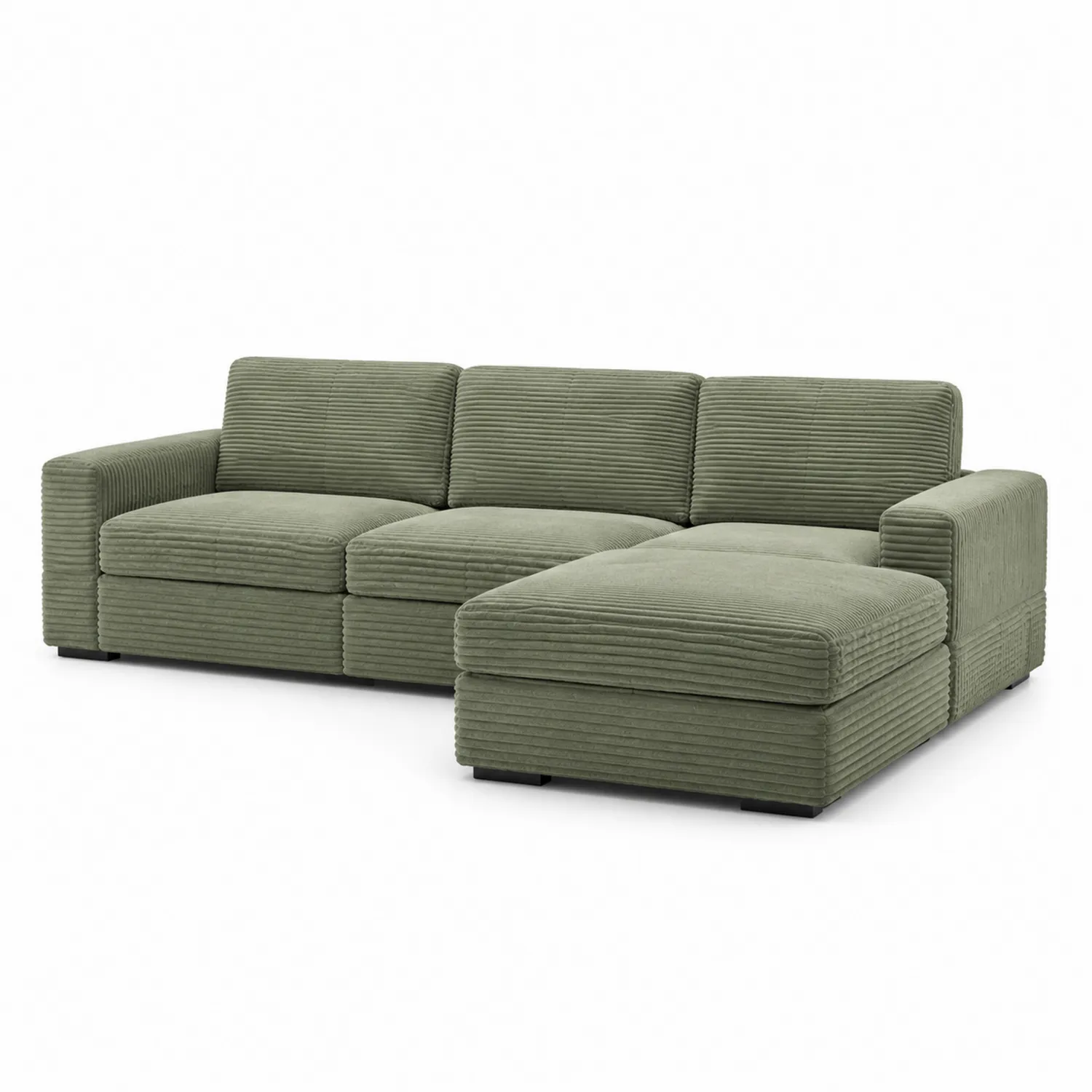Divano ad angolo in velluto a coste verde con chaise longue