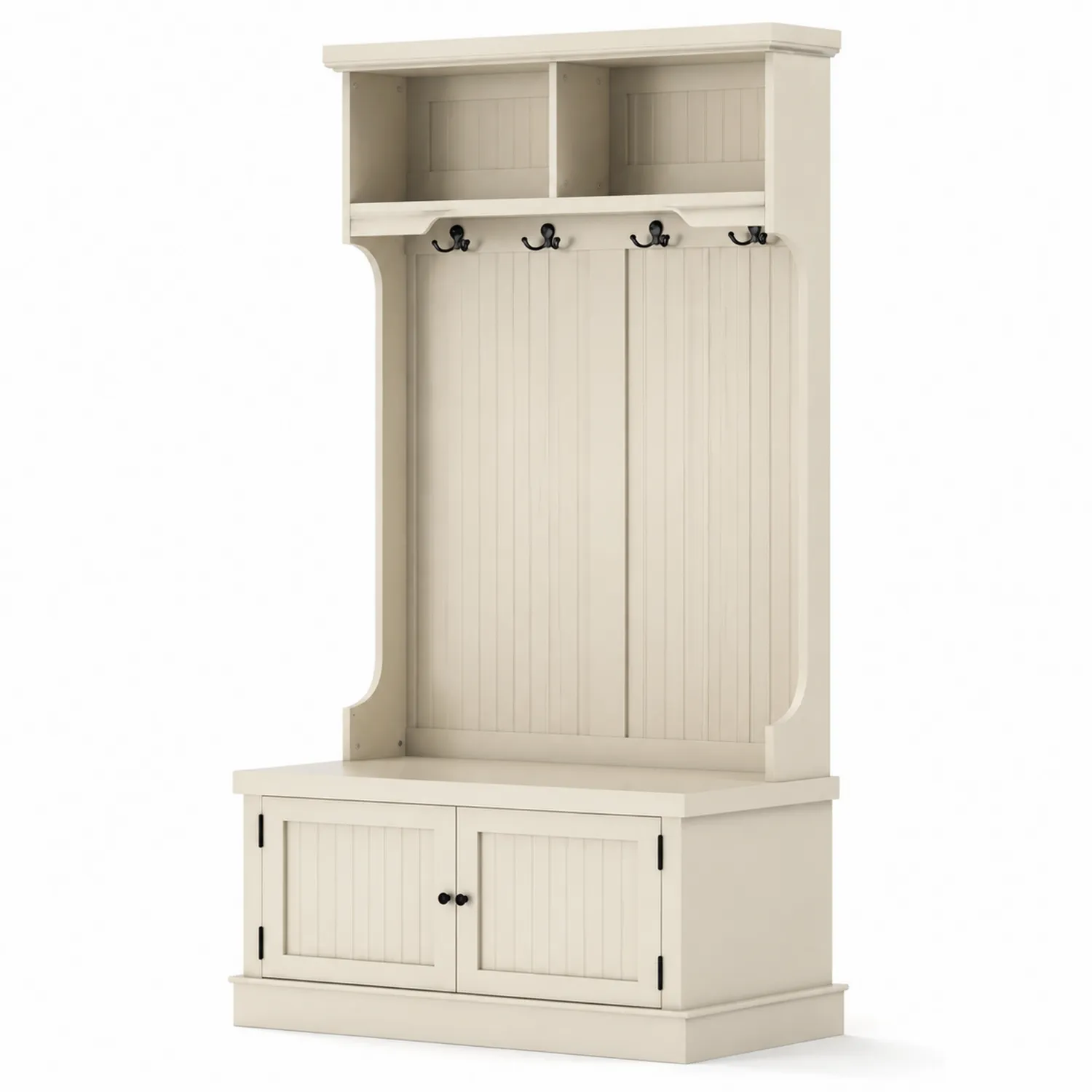 Appendiabiti in Legno MDF con Panca e Mensole, Crema