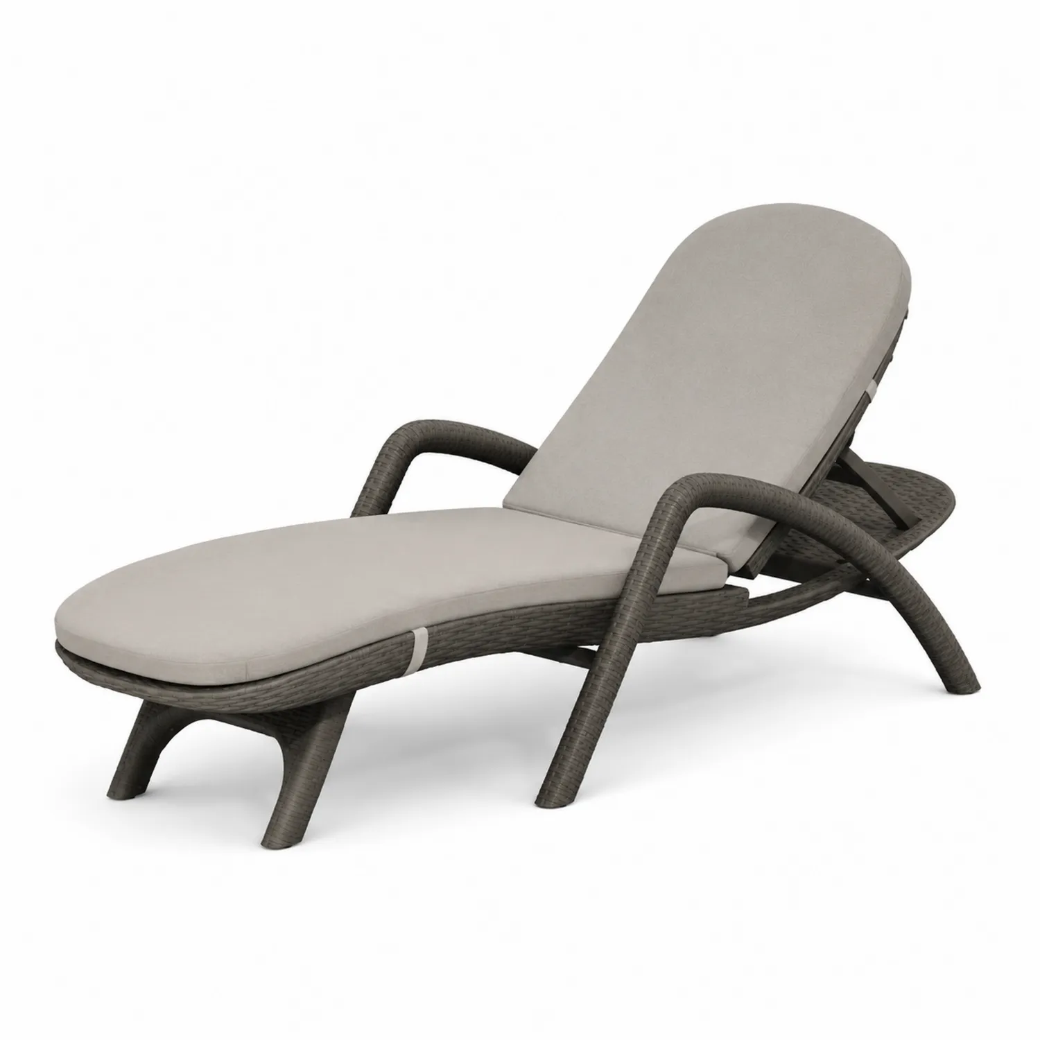 Chaise Longue in Rattan Sintetico e Tessuto Idrorepellente Grigio