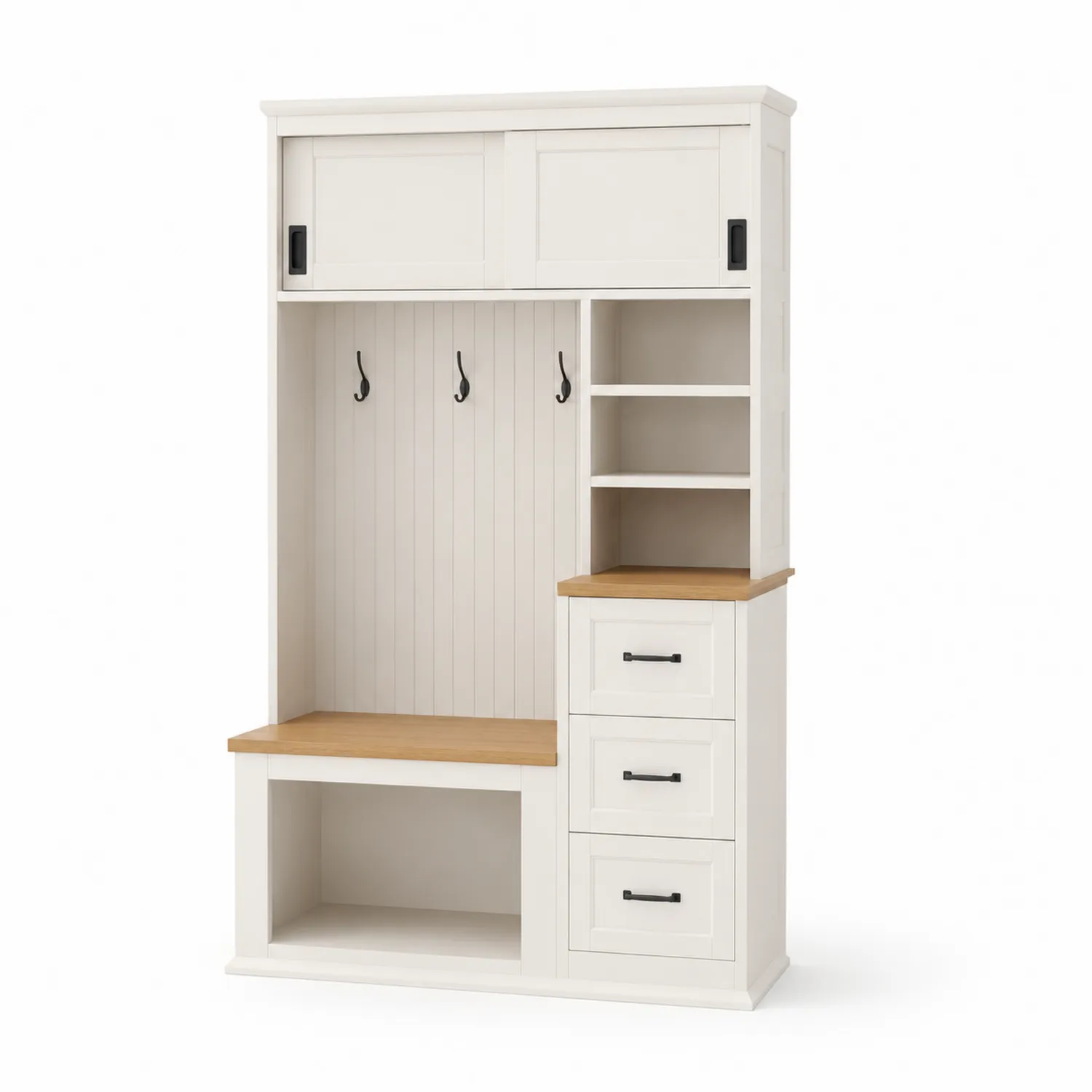 Armadio da Ingresso in Legno MDF Bianco con Dettagli Rovere