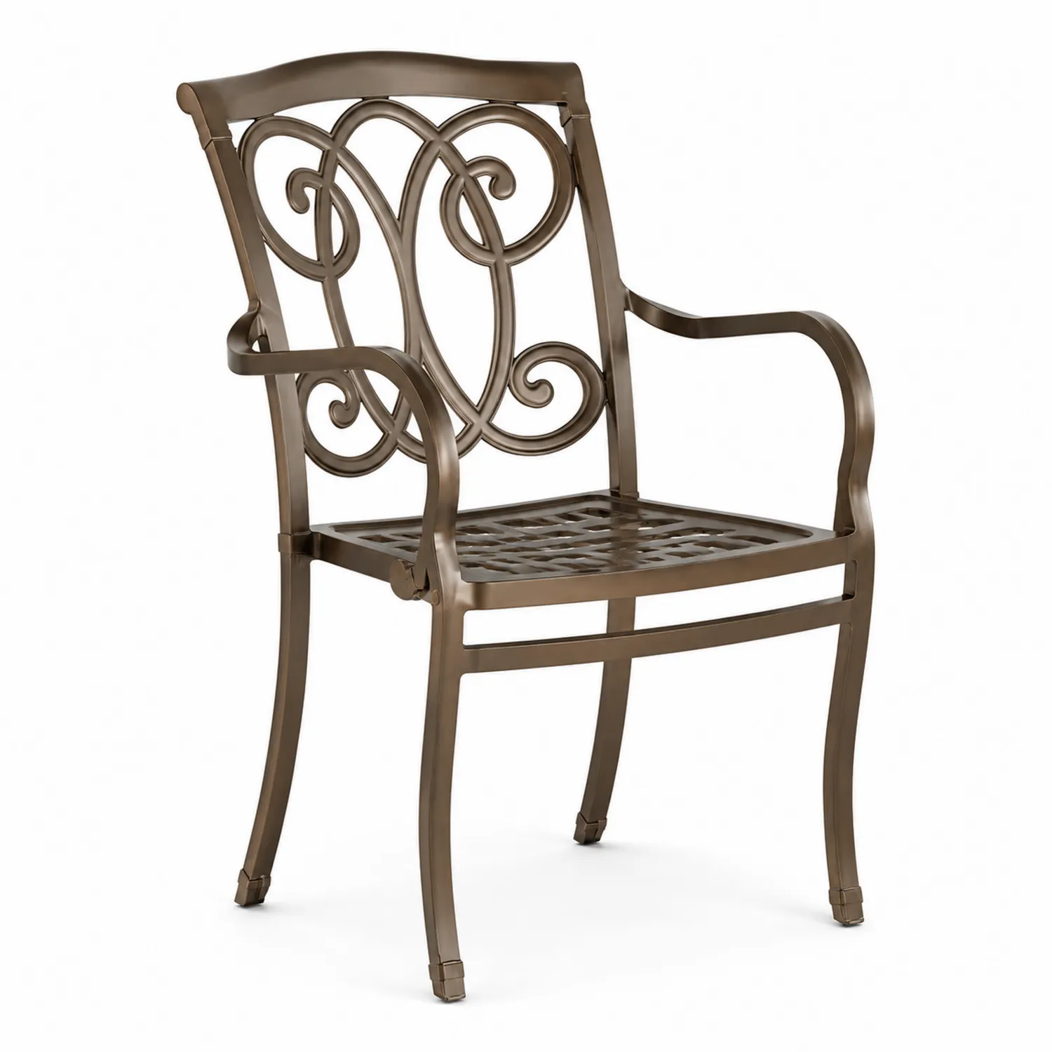 Sedia in metallo bronzo con schienale decorativo