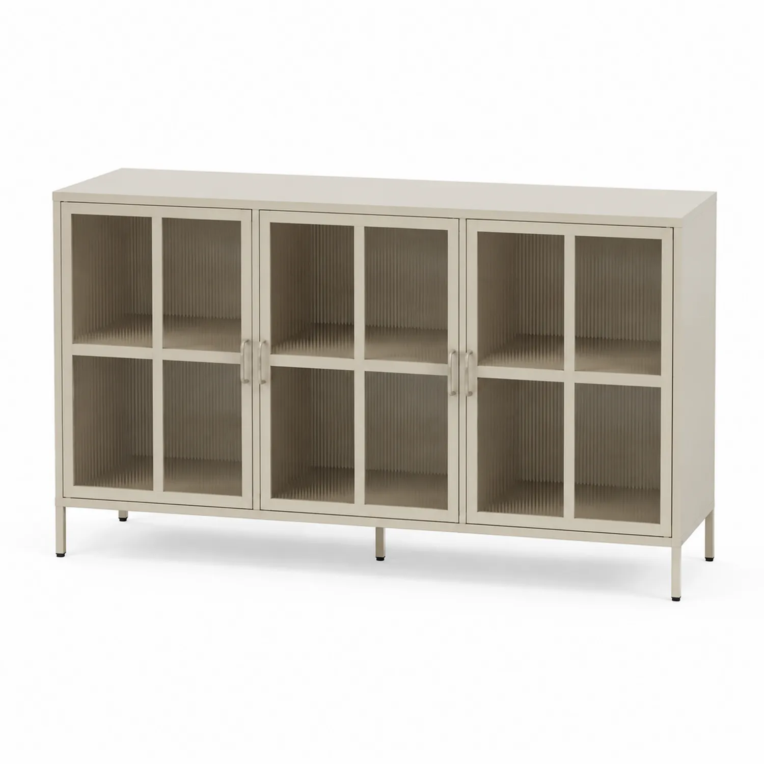 Credenza in Metallo con Vetri Zigrinati Avorio