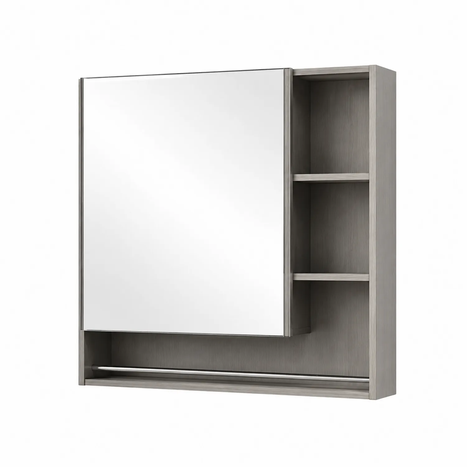 Armadio a Specchio da Bagno in MDF con Ripiani Grigio 60x15x75 cm