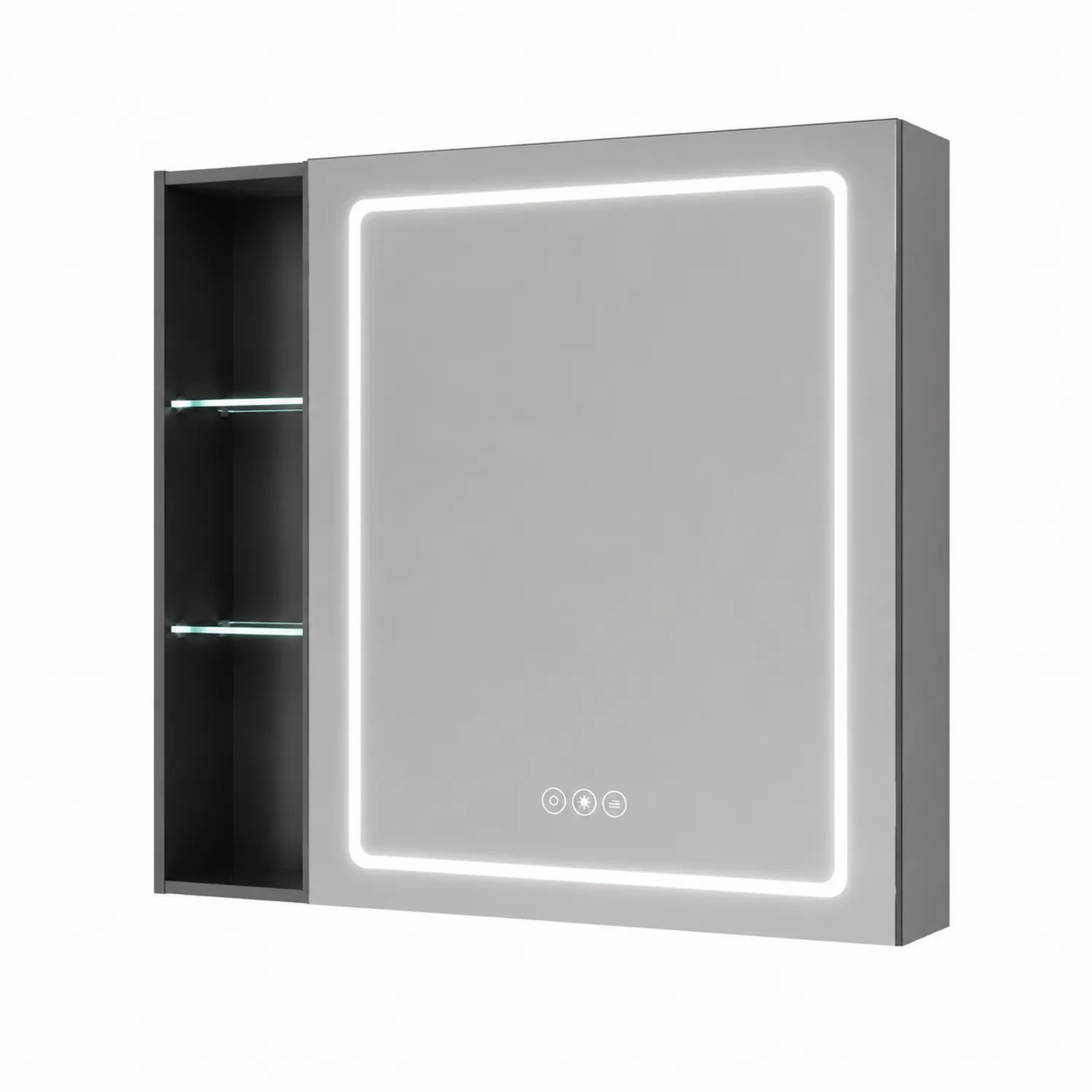 Specchiera da bagno LED in vetro temperato con scaffale