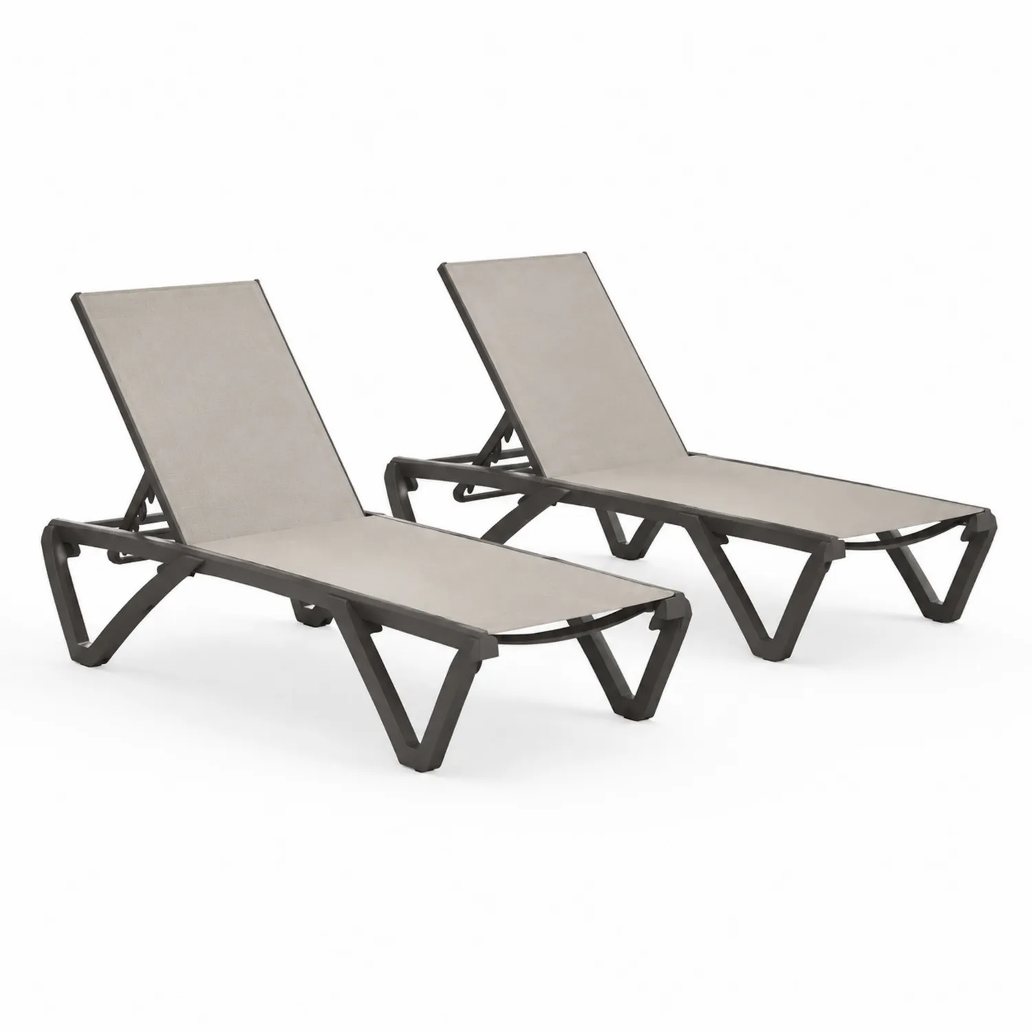 Set di 2 Chaise Longue da Esterno in Alluminio e Textilene Beige