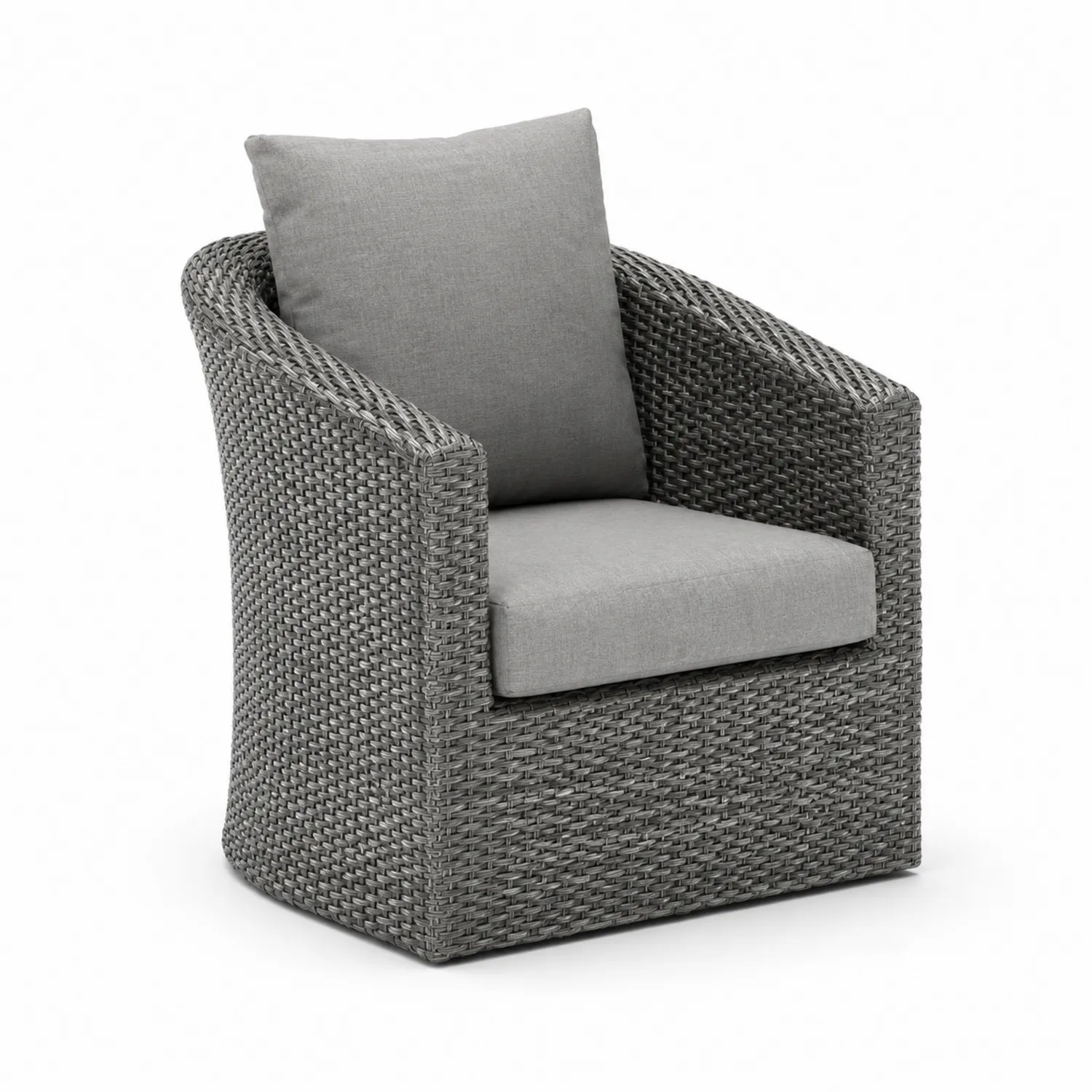 Poltrona da Esterno in Rattan Sintetico Grigio con Cuscini Grigi