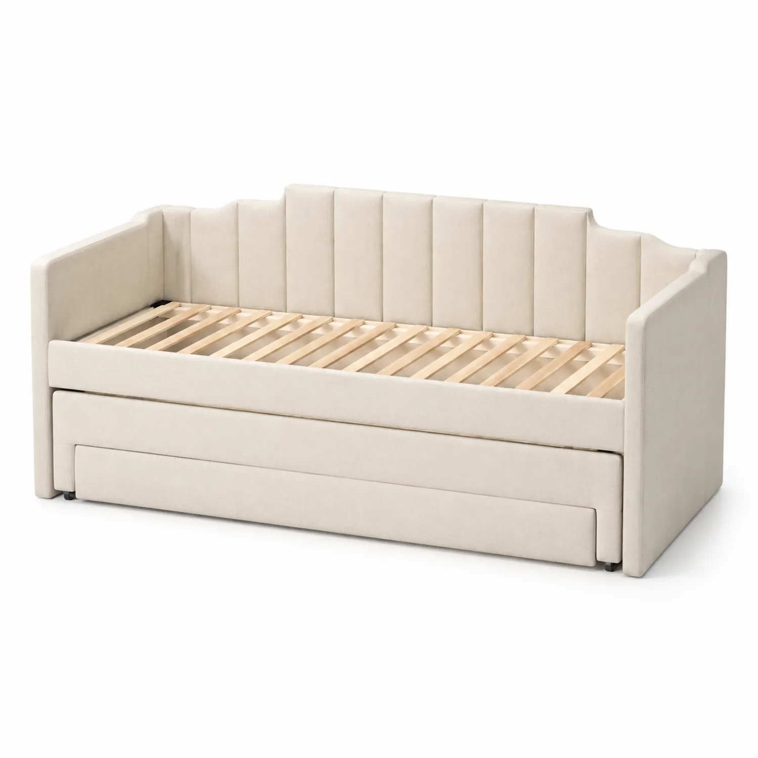 Divano Letto Singolo con Letto Estraibile in Tessuto Beige