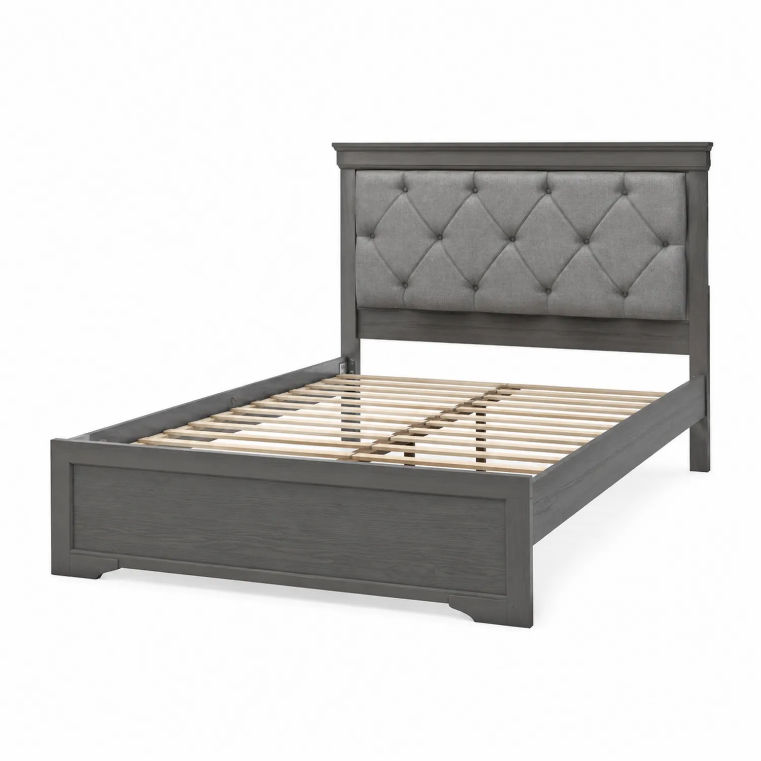 Letto Matrimoniale in Legno e Tessuto Grigio 200x160 cm