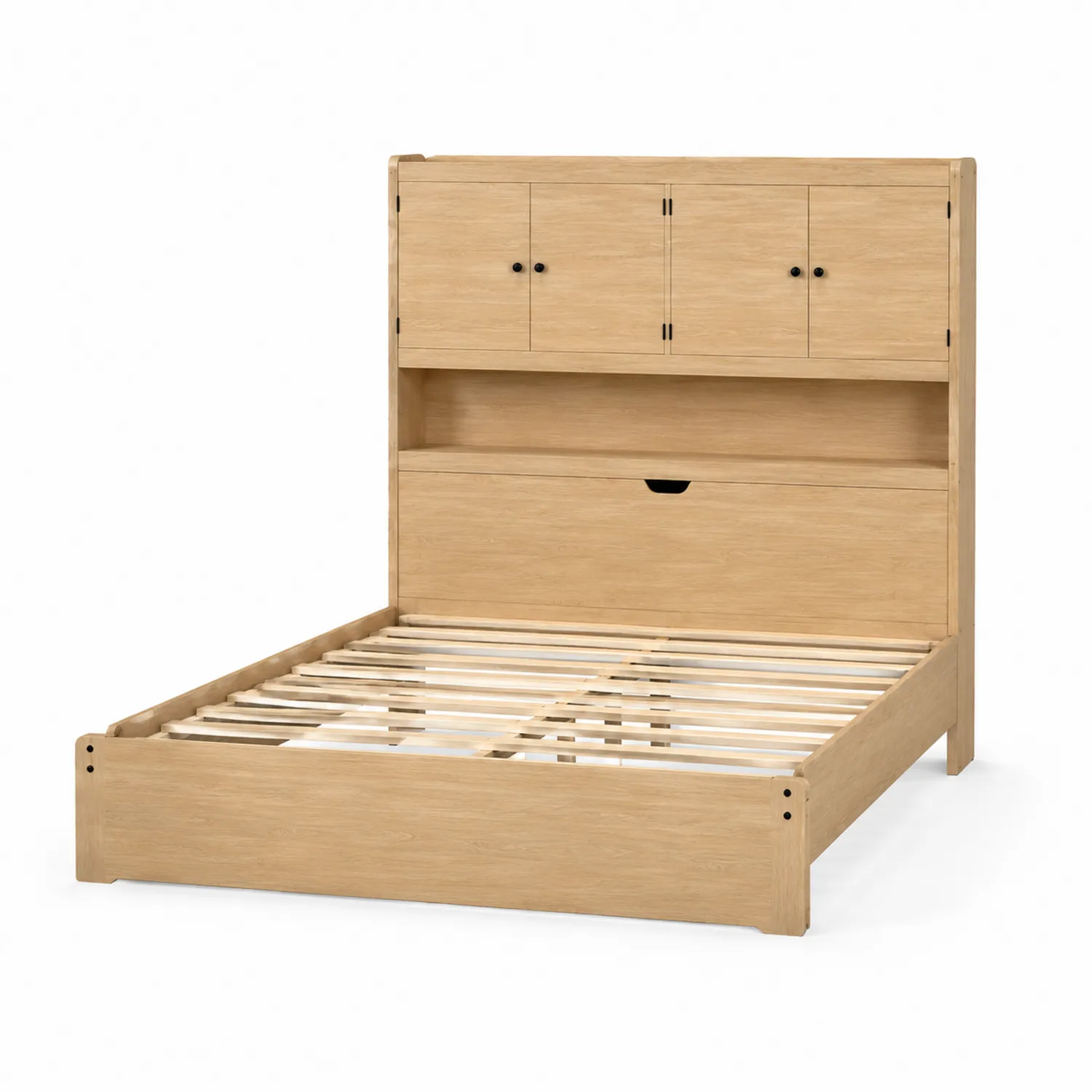 Letto in Legno Massello con Testiera a Scomparti