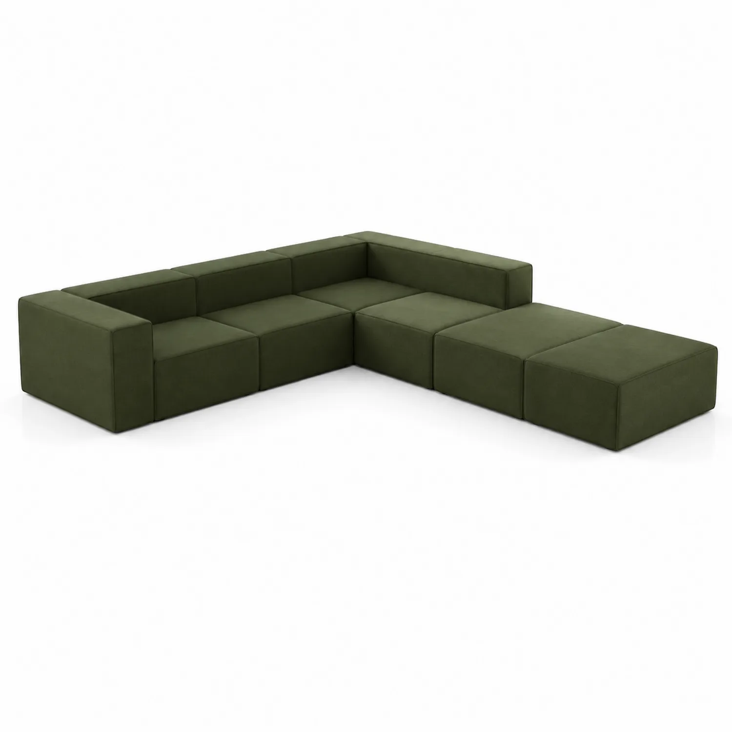 Divano ad Angolo Modulare in Tessuto Verde