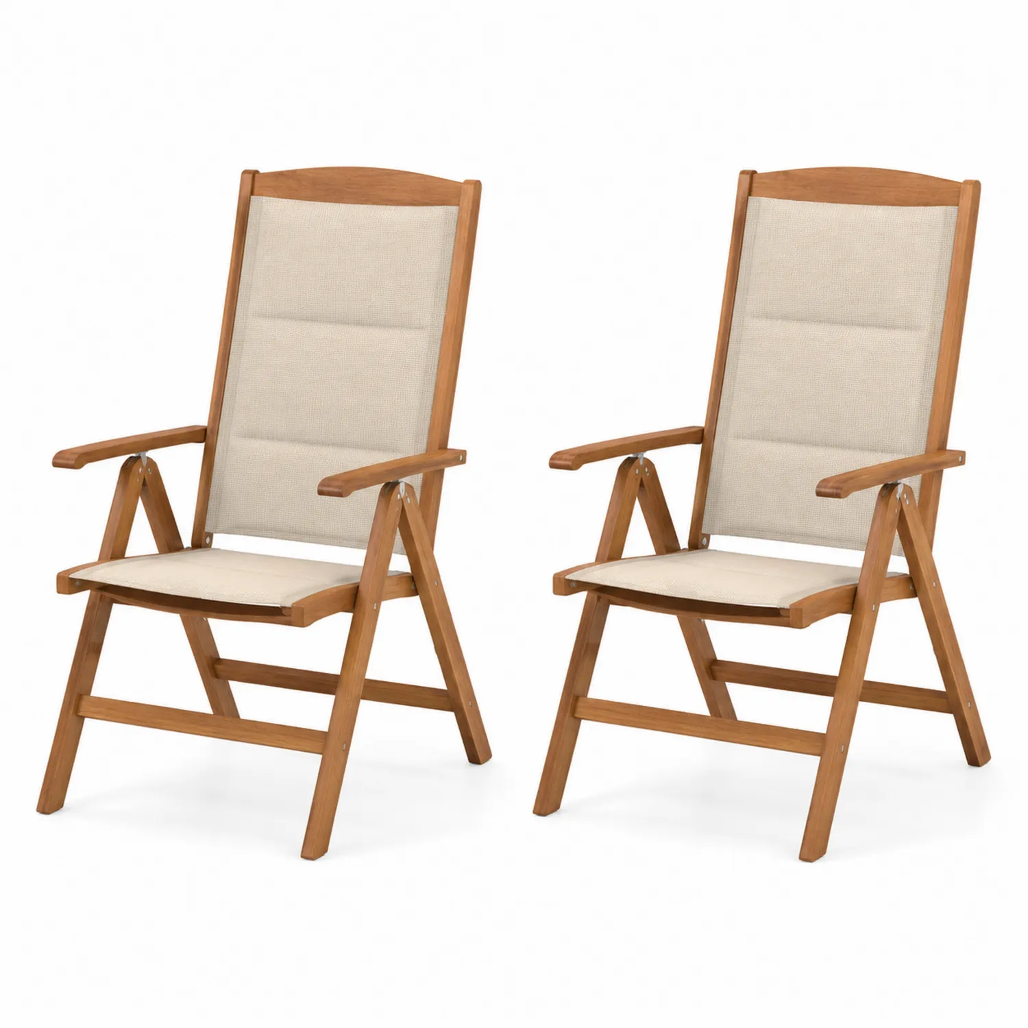 Set di 2 Sedie Pieghevoli in Legno di Acacia e Tessuto Poliestere Beige