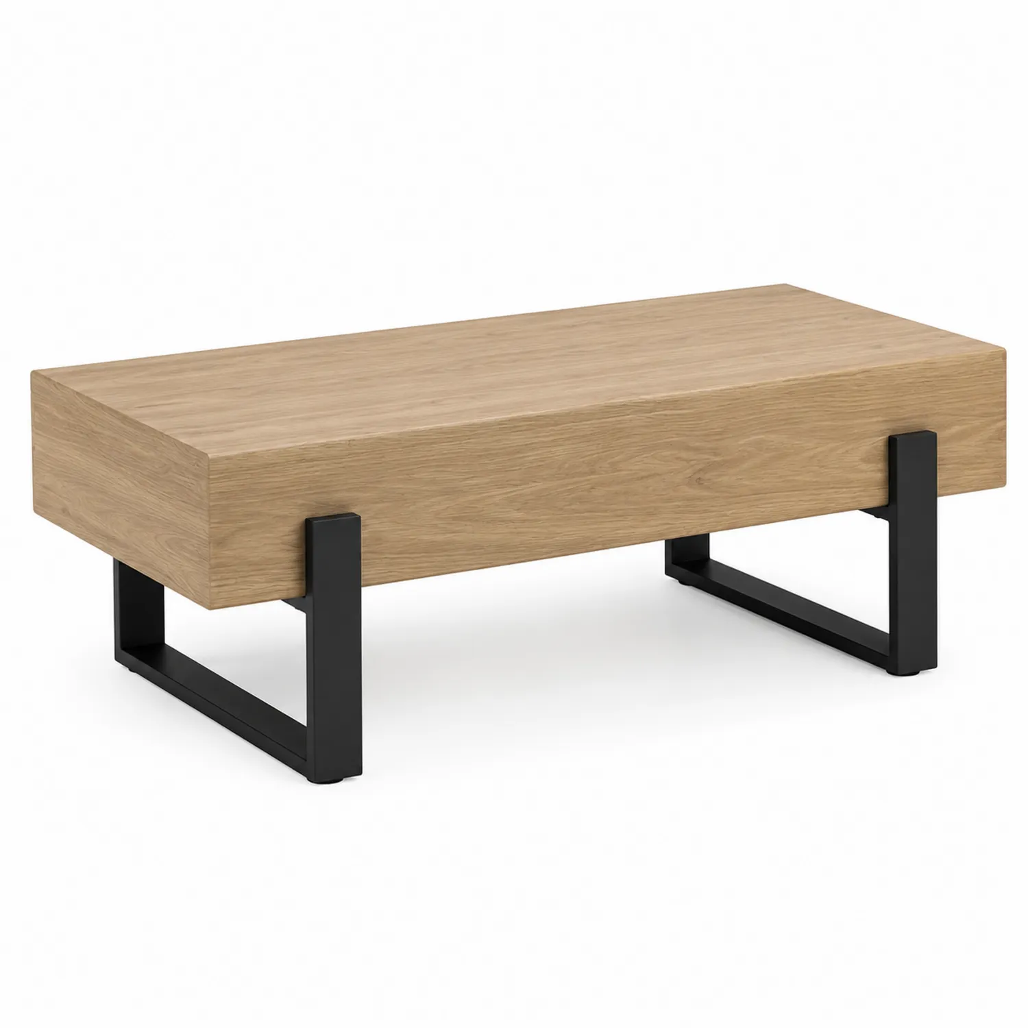 Tavolo da caffè rettangolare in legno e metallo nero 120x60x35 cm