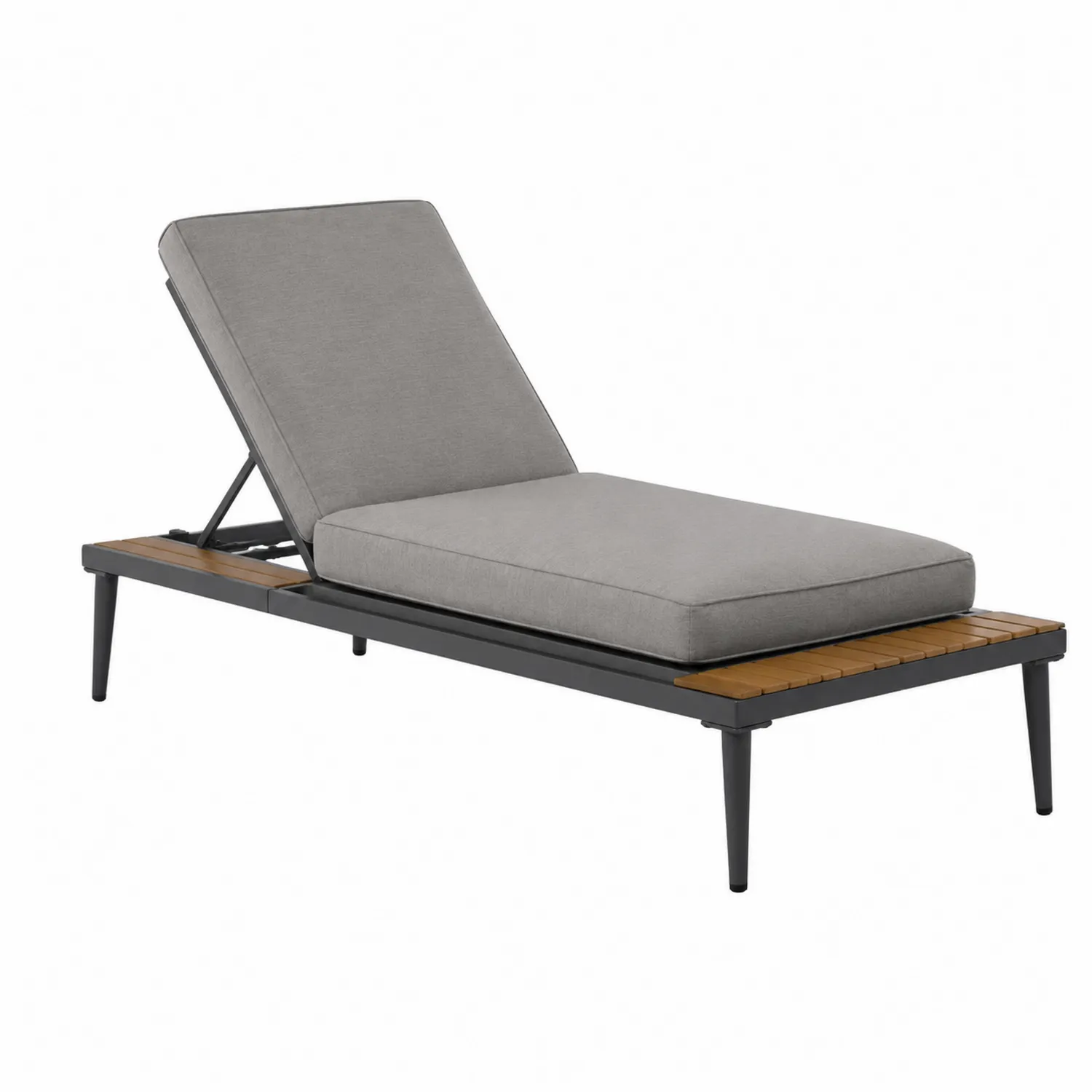 Lettino da Giardino in Alluminio e Teak con Cuscino in Poliestere Grigio