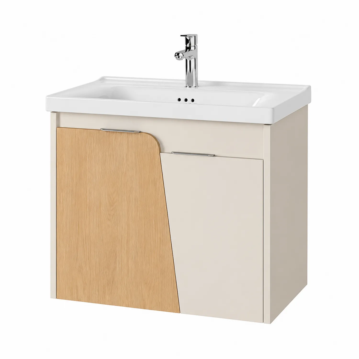 Mobile lavabo sospeso in MDF Bianco e Legno con Lavabo in Ceramica