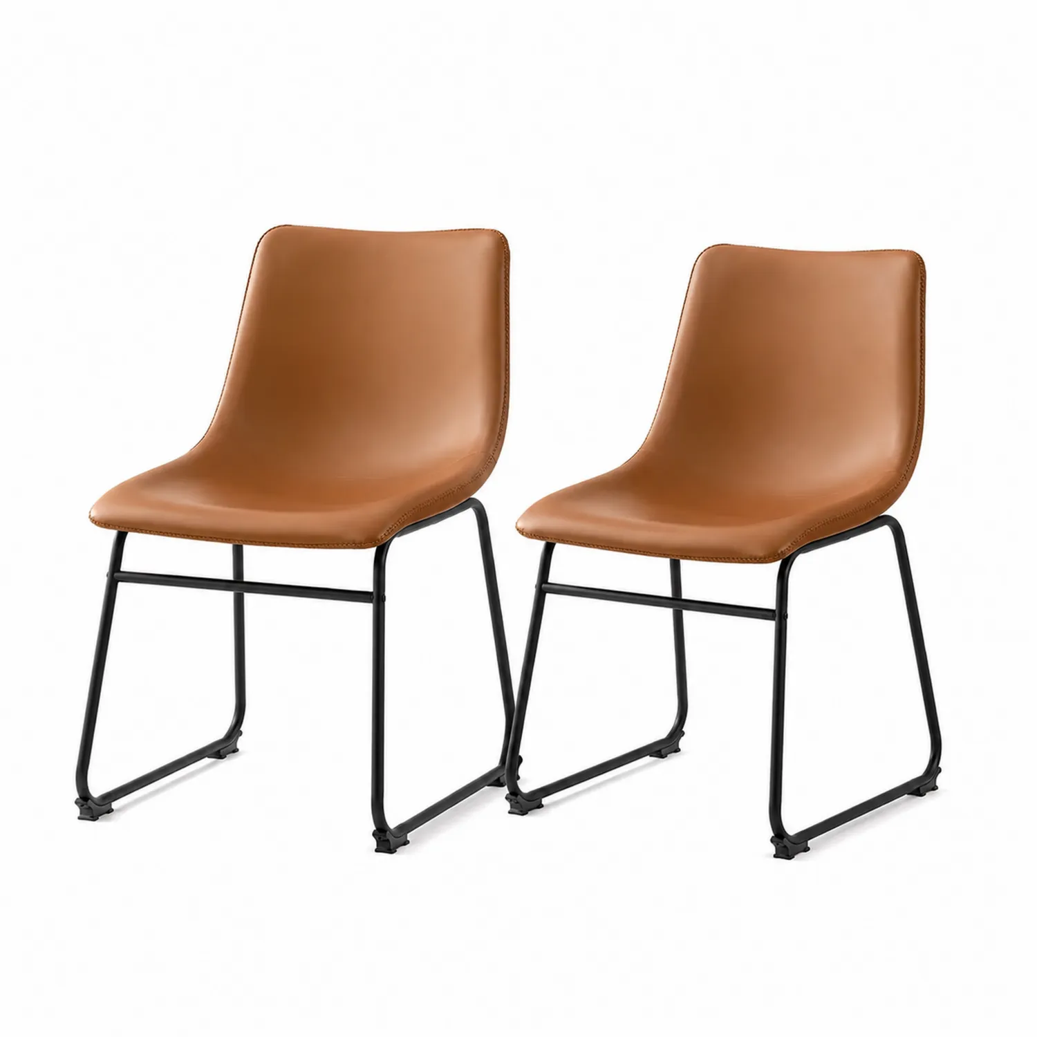 Set di 2 Sedie in Ecopelle Marrone con Struttura in Metallo