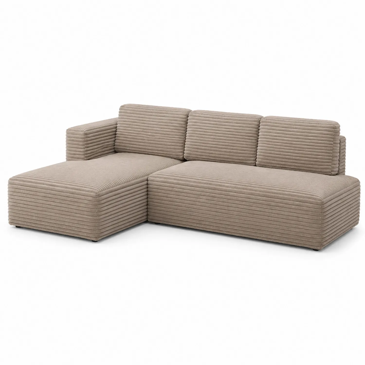 Divano ad Angolo in Tessuto a Coste Beige con Chaise Longue