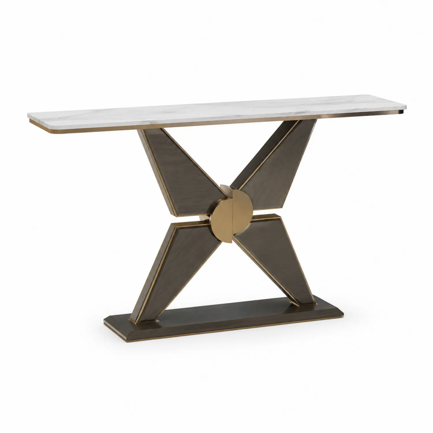 Consolle in Marmo Bianco e Metallo Bronzato 120x30x80 cm