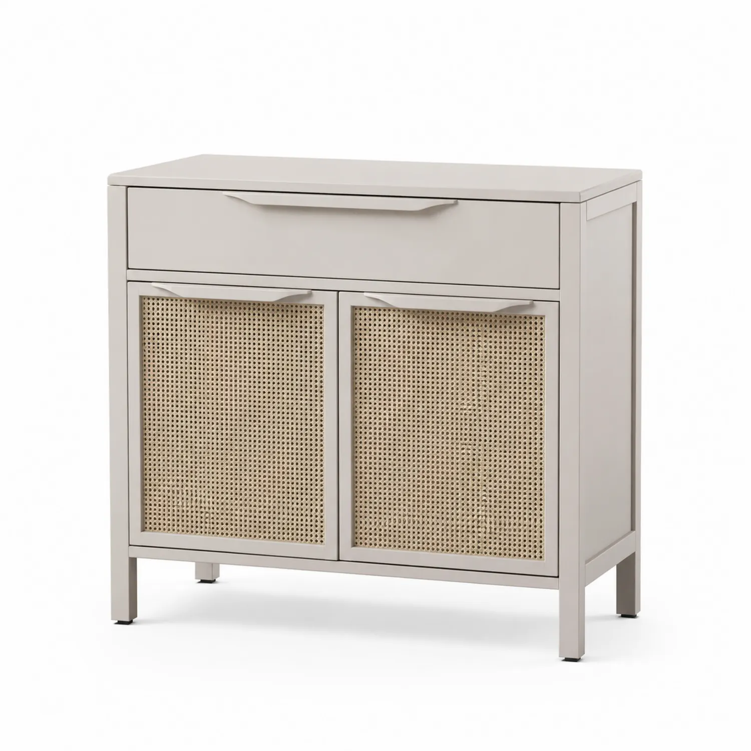 Credenza in Legno di Faggio e Rattan con Cassetto e Ante