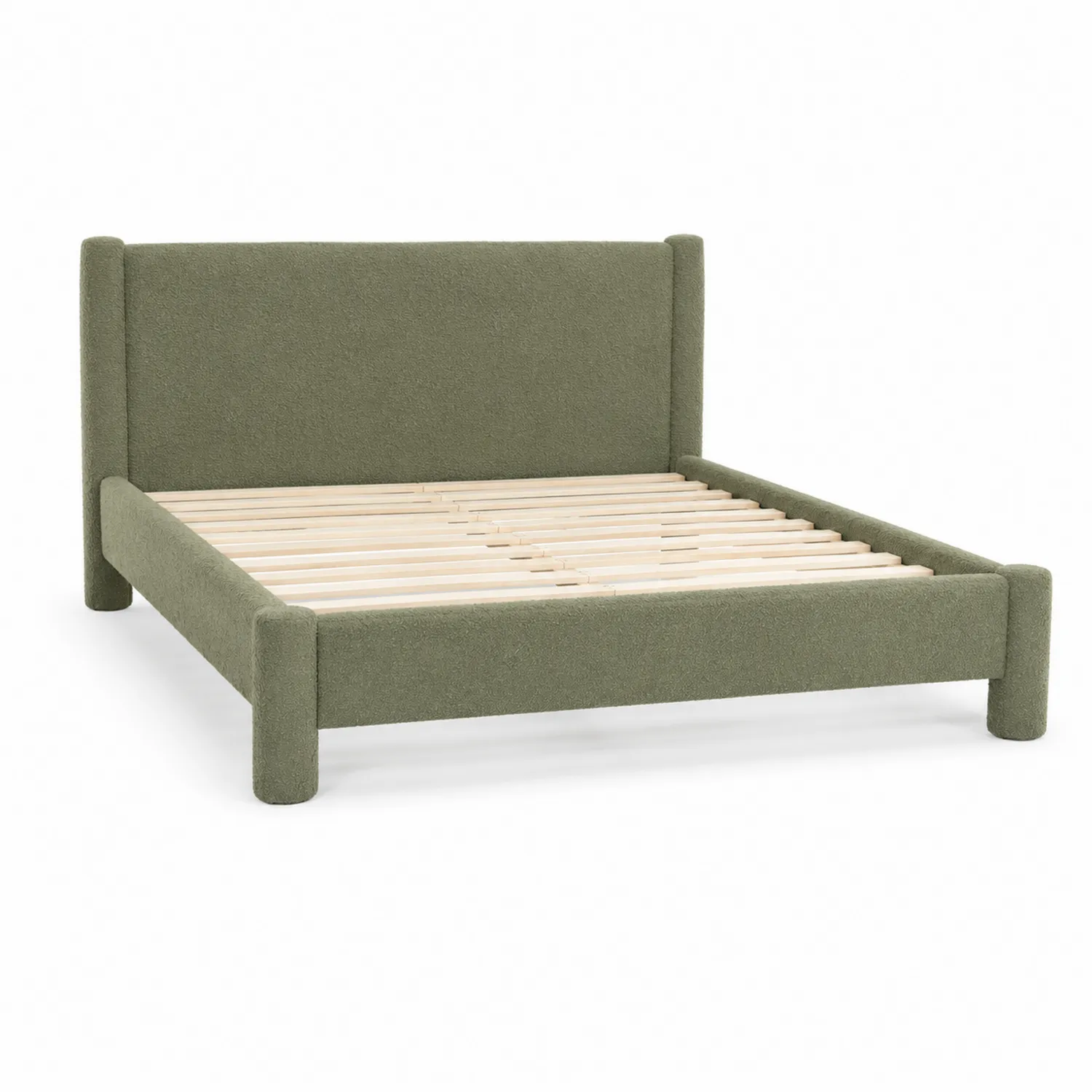 Letto matrimoniale in tessuto Verde con struttura in legno