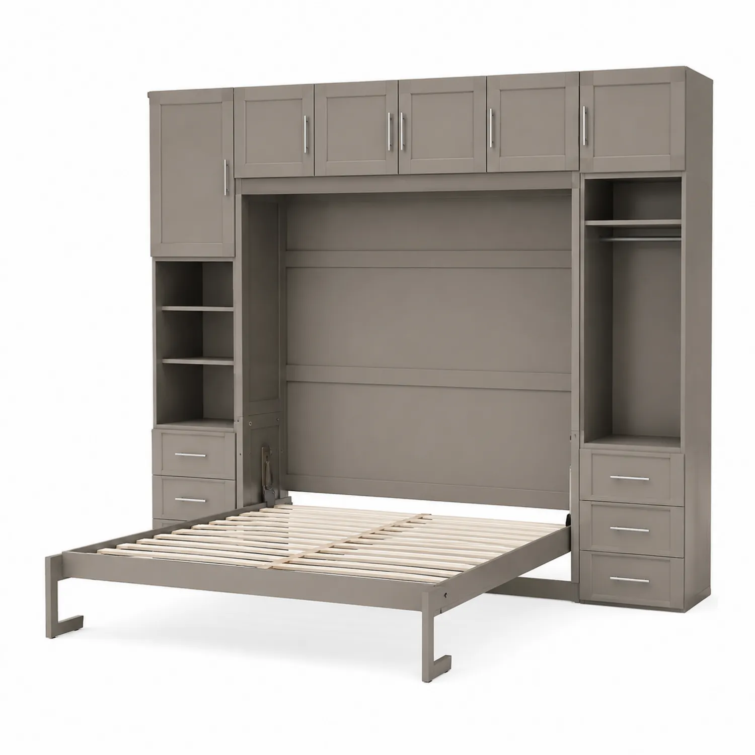 Letto a Scomparsa in Legno con Armadio e Scaffali
