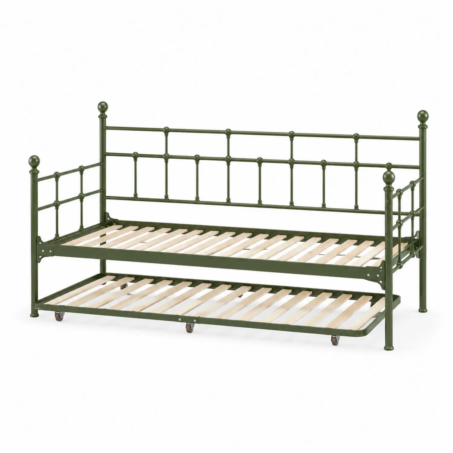 Letto singolo con letto estraibile in metallo verde