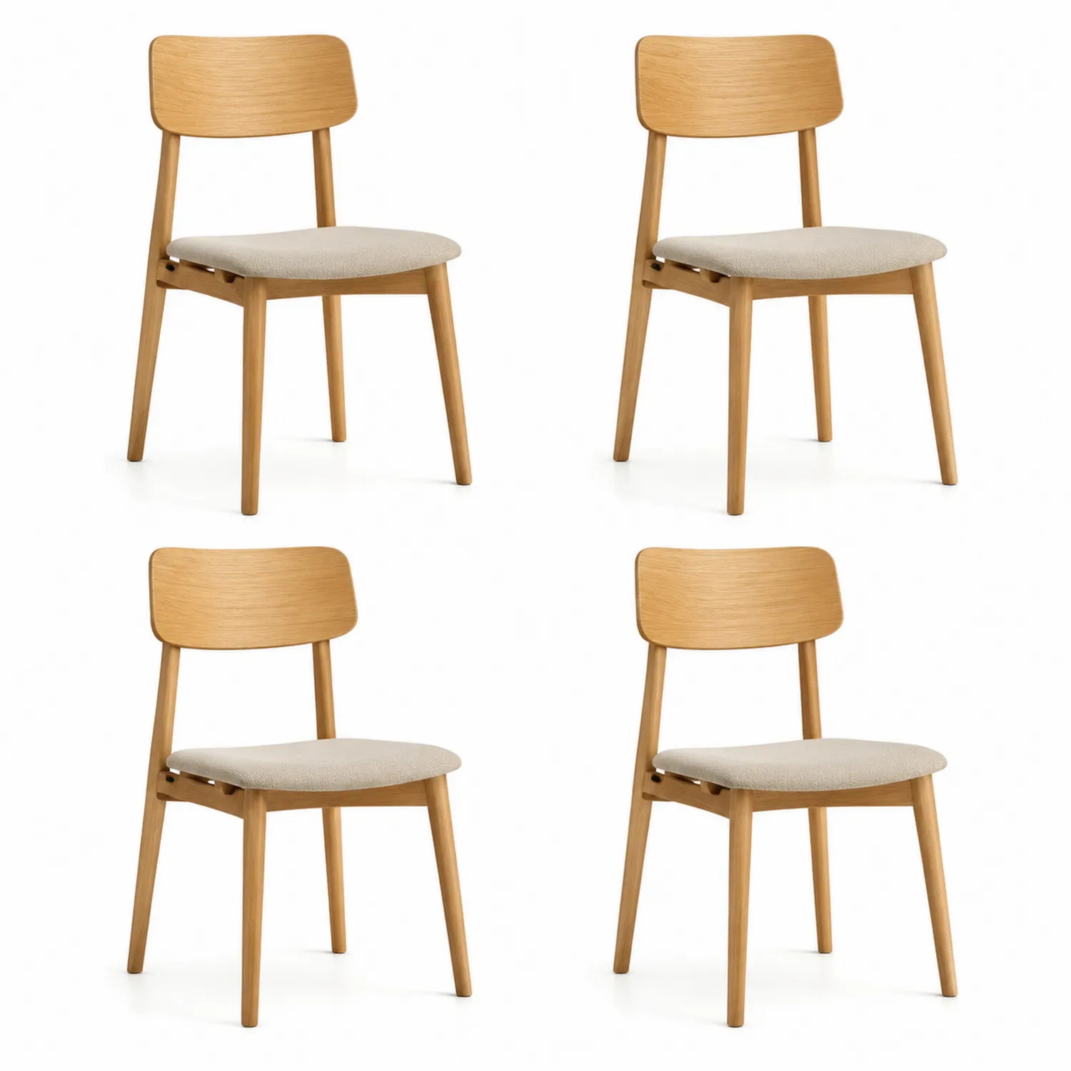 Set di 4 sedie in legno e tessuto beige