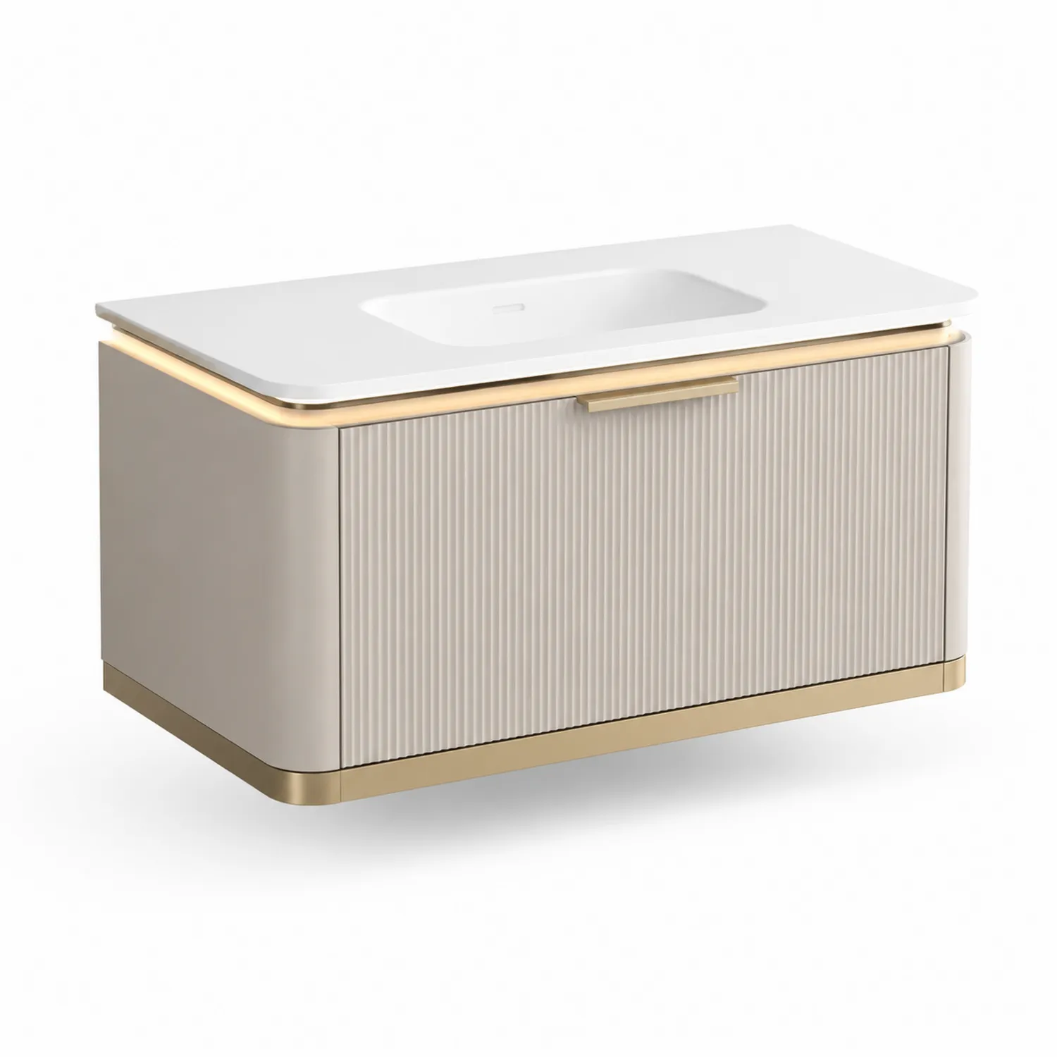 Mobile lavabo sospeso in Legno con Lavabo Integrato in Ceramica