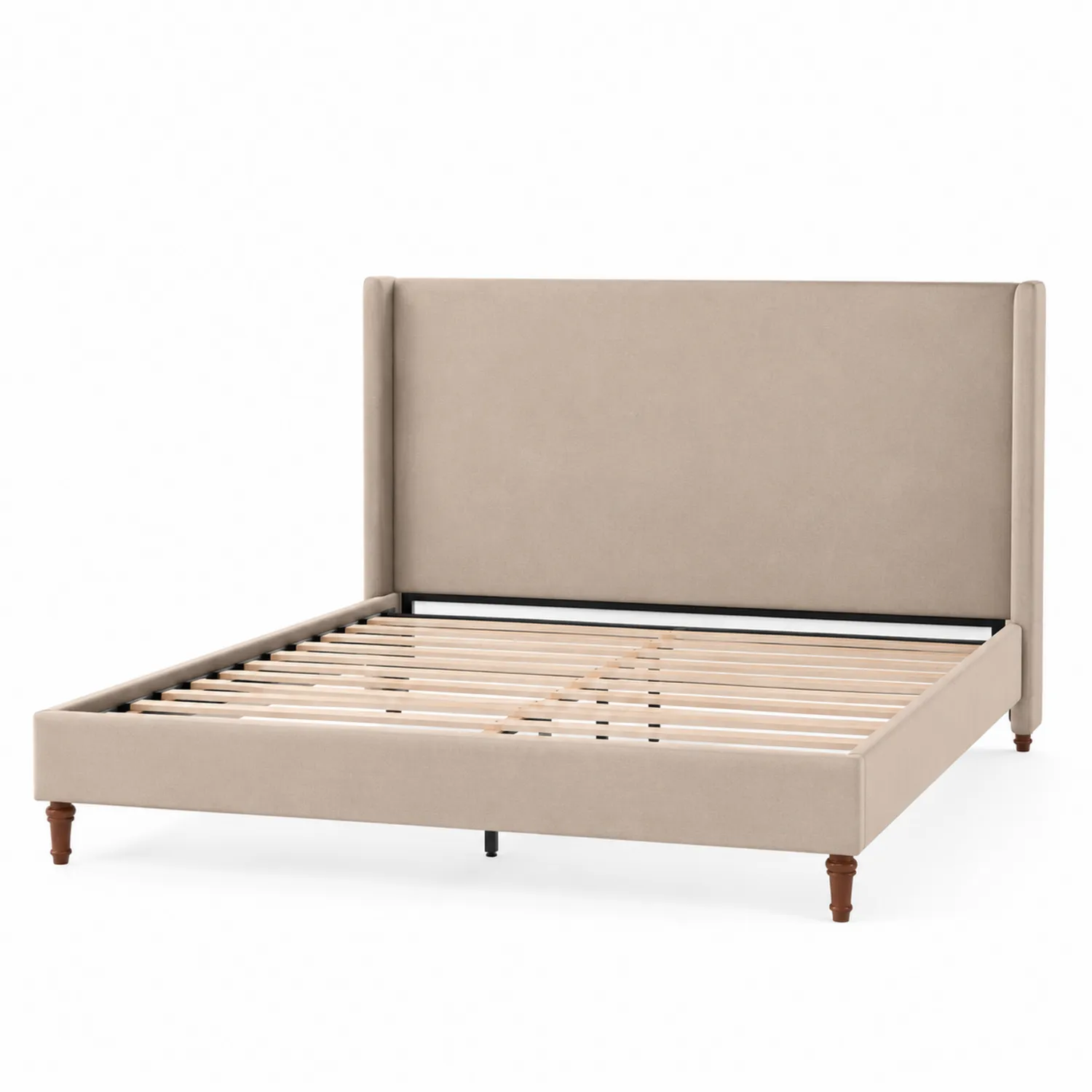 Letto Matrimoniale in Legno e Microfibra Beige