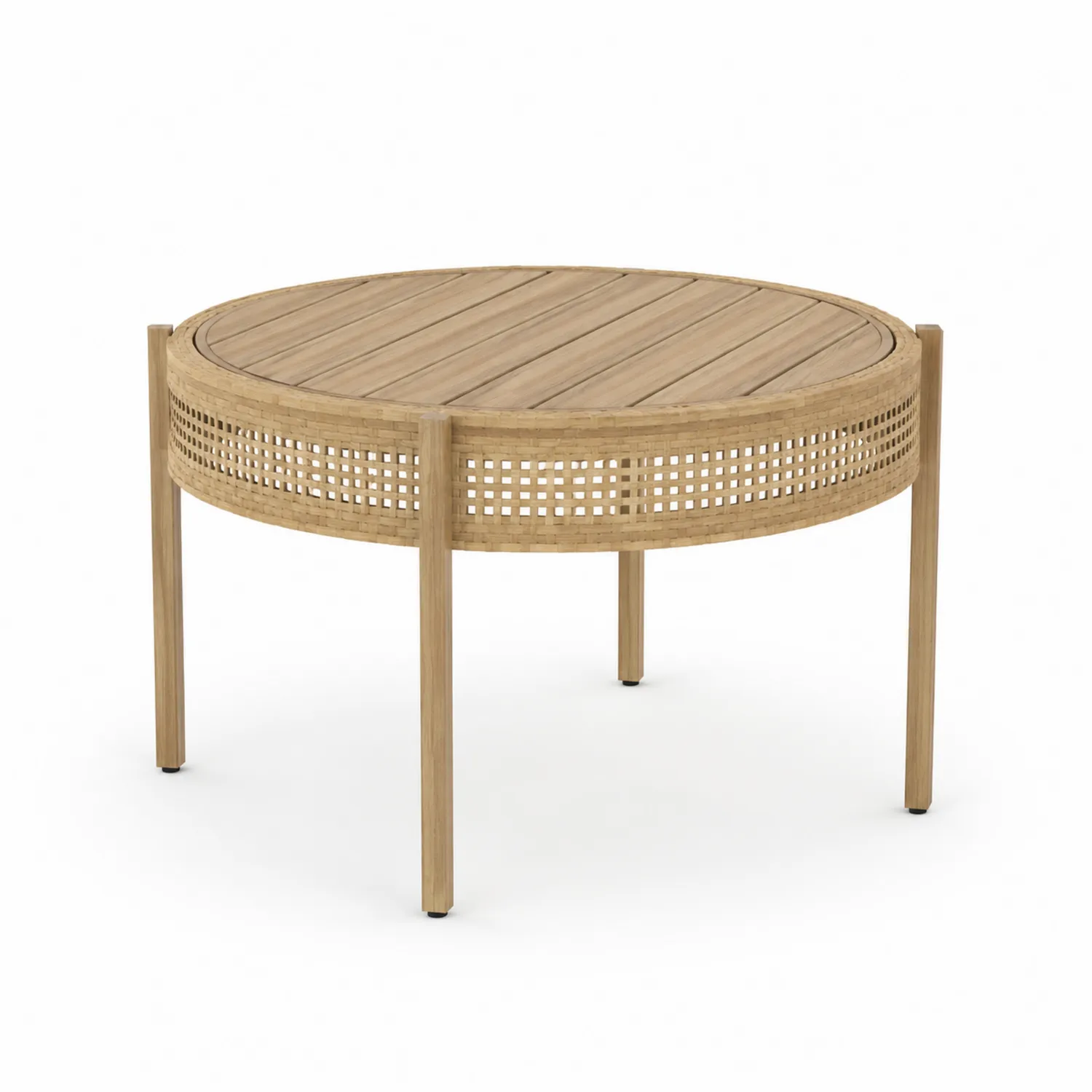 Tavolo da Giardino Rotondo in Legno di Teak con Dettagli Intrecciati