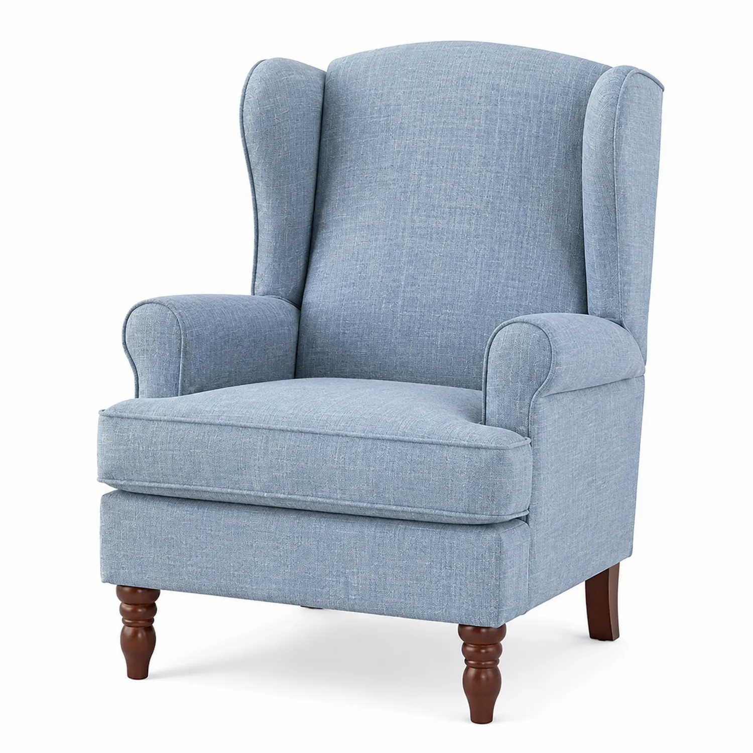 Poltrona Blu in Tessuto con Gambe in Legno