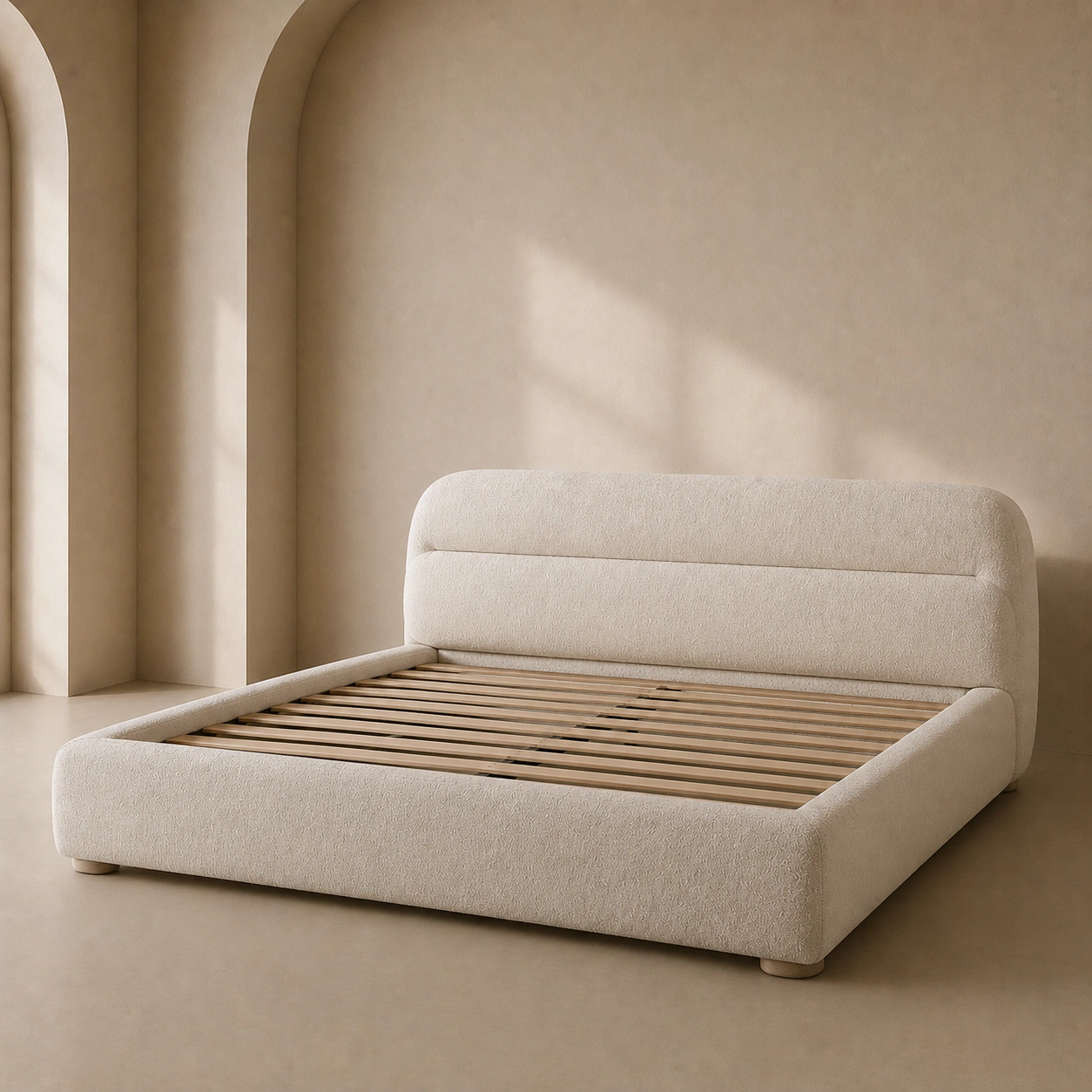Minimalistisches Designerbett Elfenbein