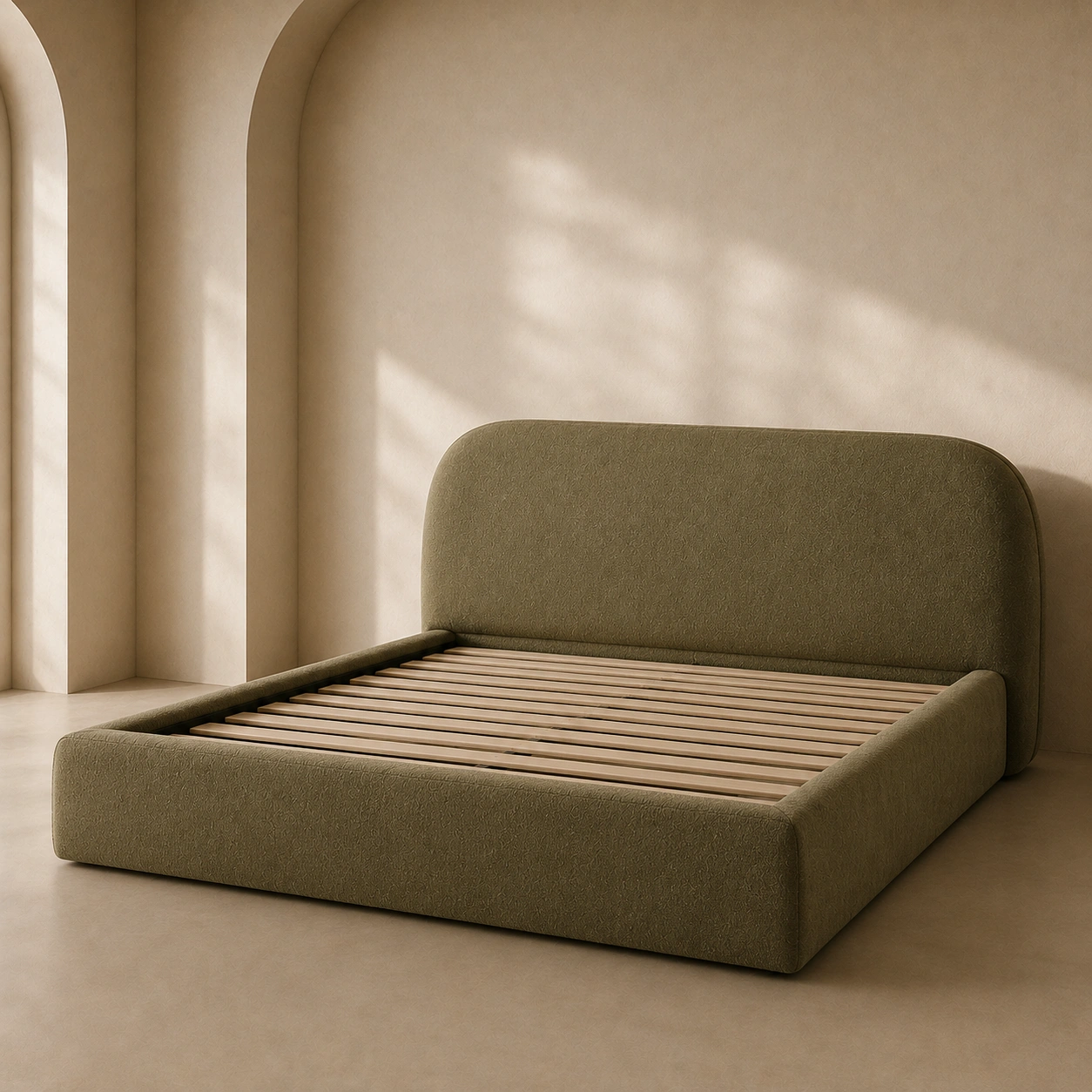 Modernes Stoffbett Sandbraun