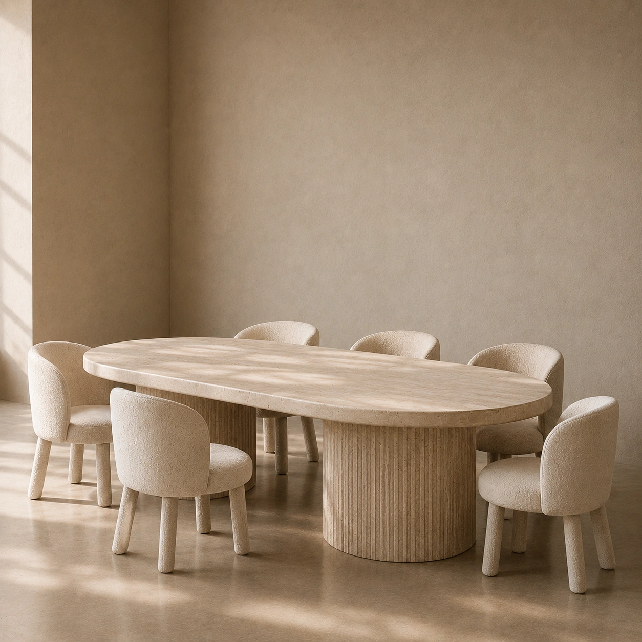 Travertin Esstisch Set Creme