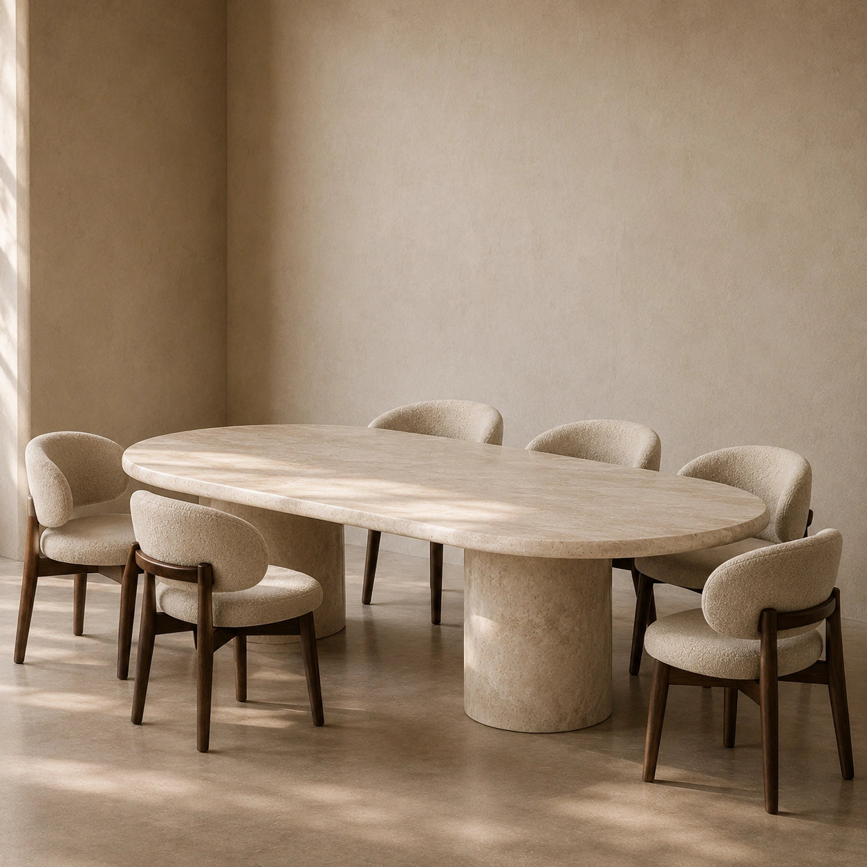 Travertin Esstisch Dunkelholz Set