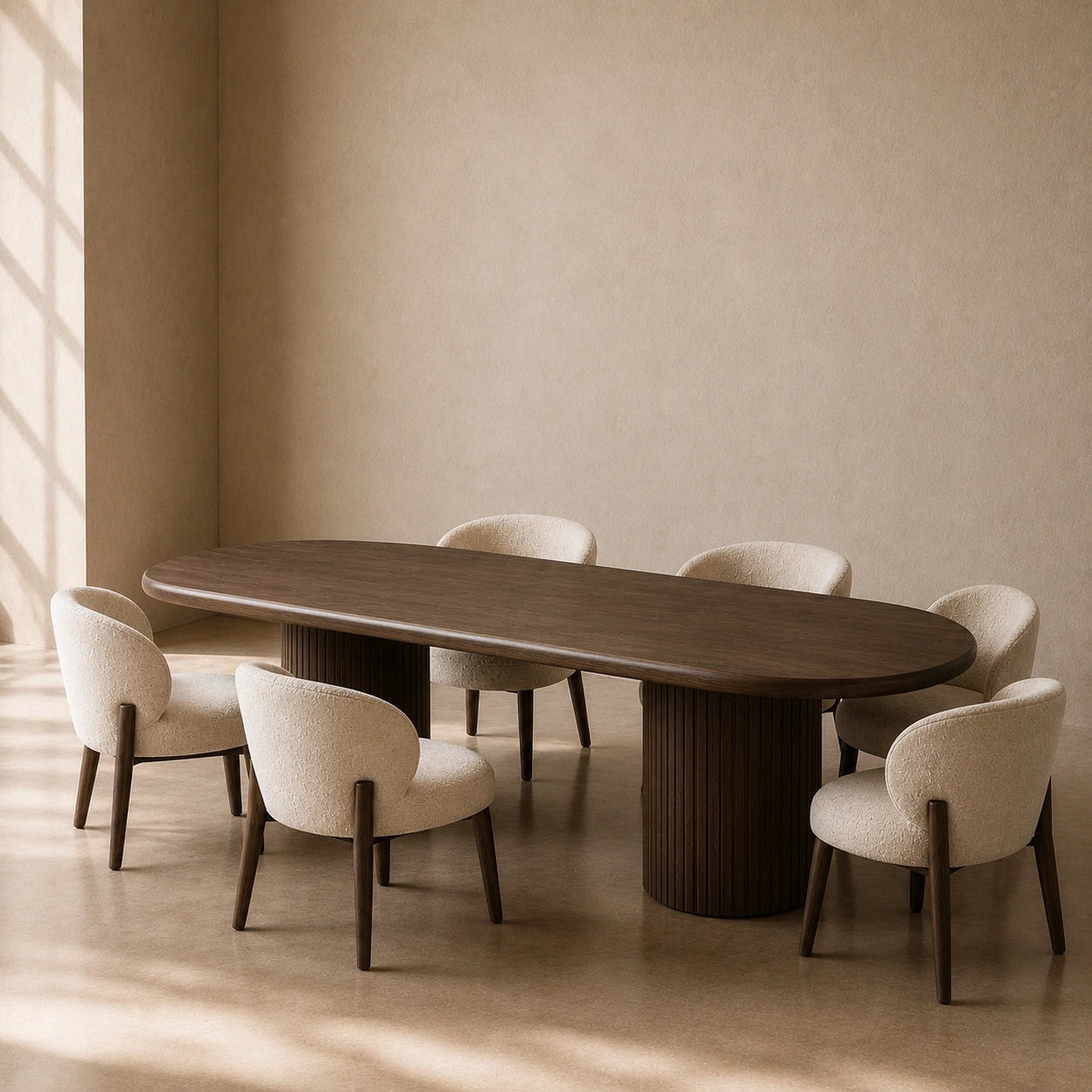Dunkelbrauner Oval Esstisch Set