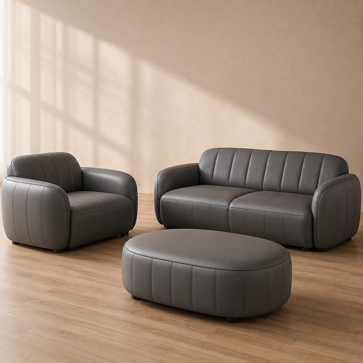 Modernes Leder Sofa Set Anthrazit