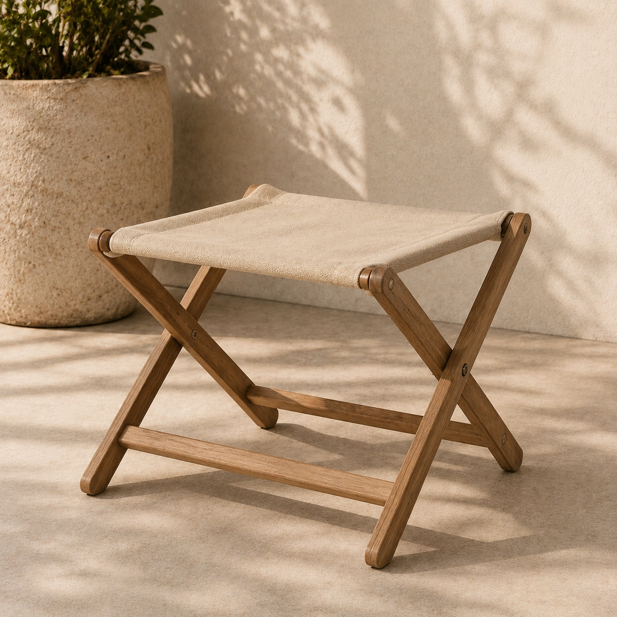 Falthocker Beige Holzdesign