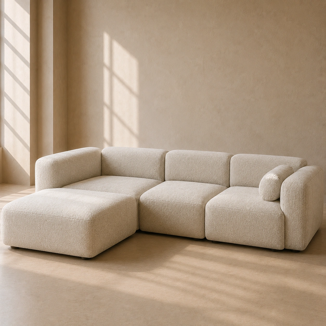 Boucle Ecksofa Cremeweiss